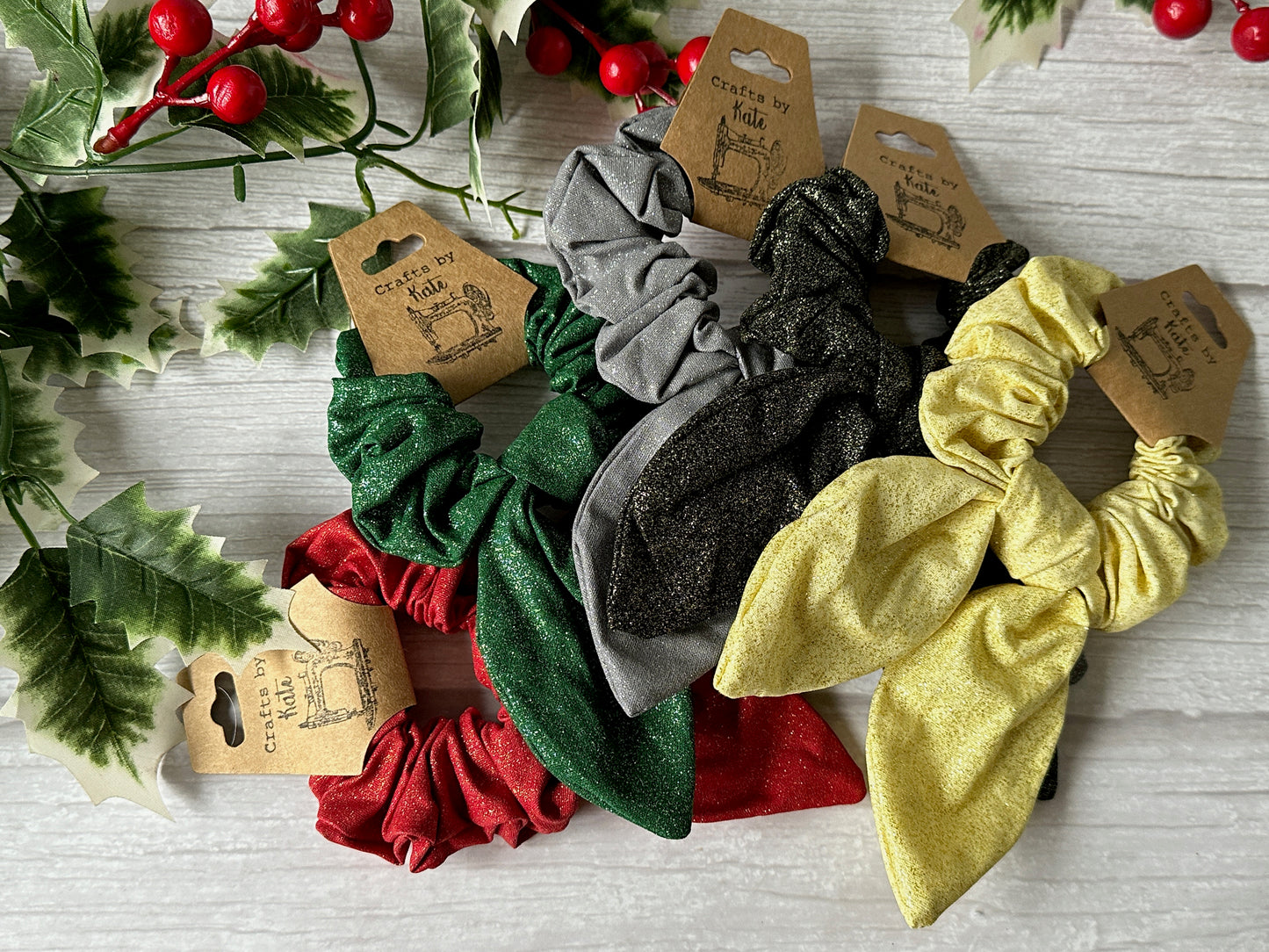 Cotton Scrunchie with tails - Sparkle Gold