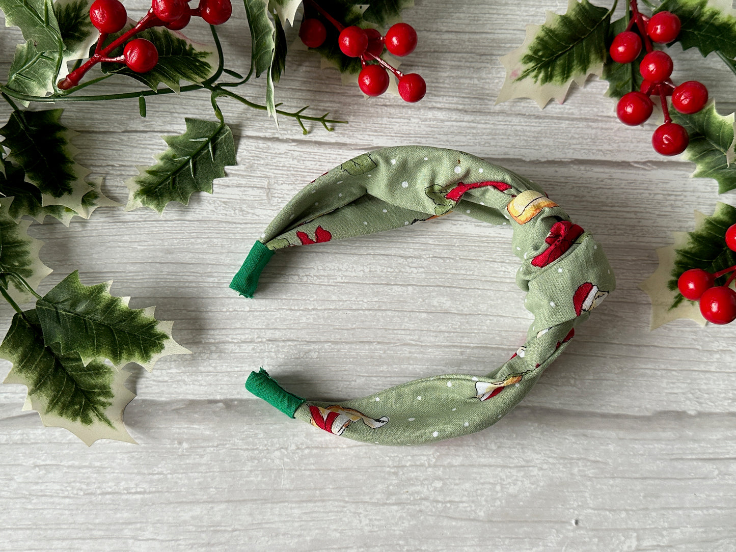 Cotton Knotted Headband - Christmas Foxes