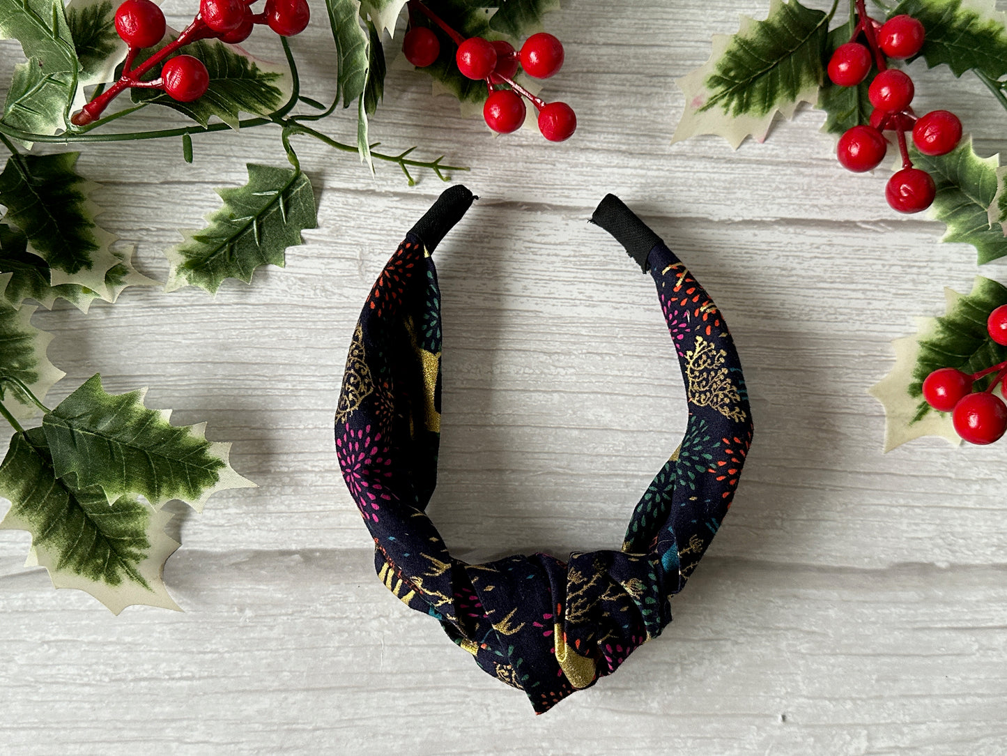 Cotton Knotted Headband - Navy Christmas