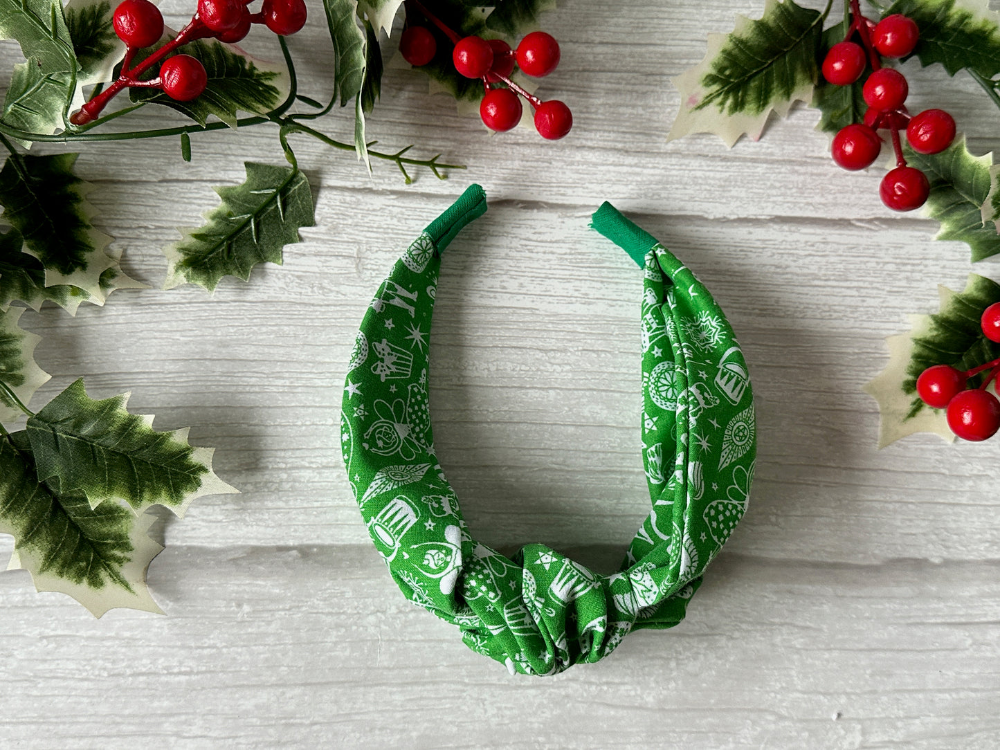 Cotton Knotted Headband - Green Christmas