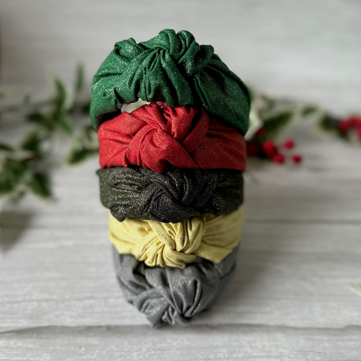 Cotton Knotted Headband - Green Sparkle