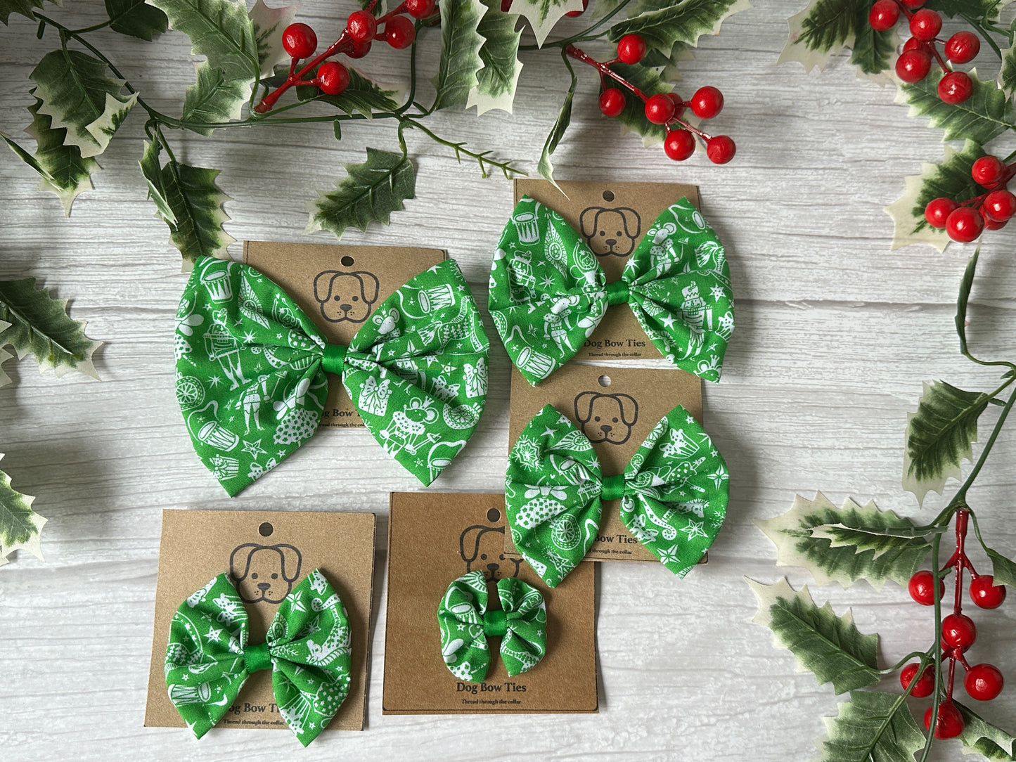 Cotton Pet Bow with collar attachment - Green Christmas