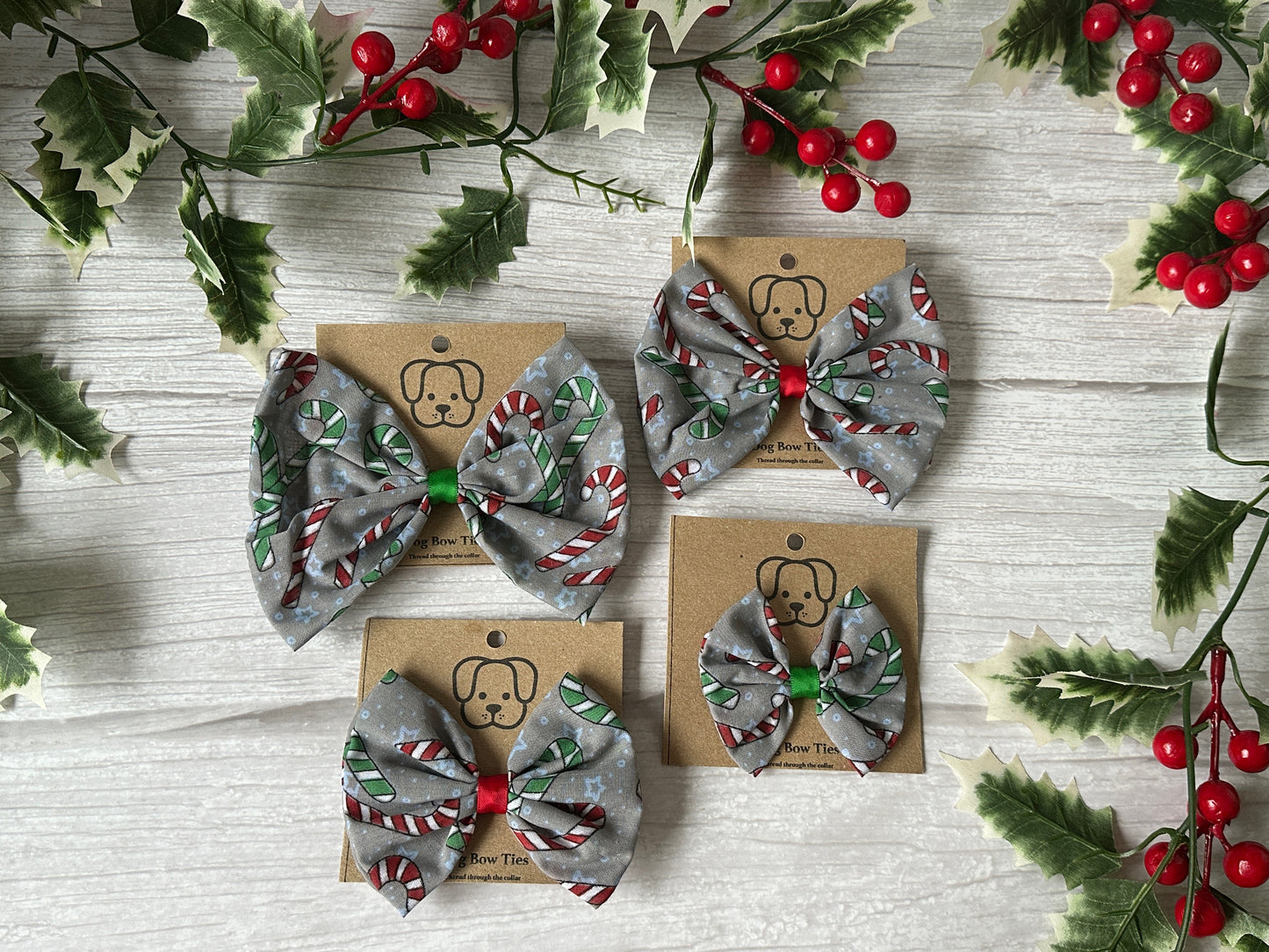 Cotton Pet Bow with collar attachment - Candy Canes