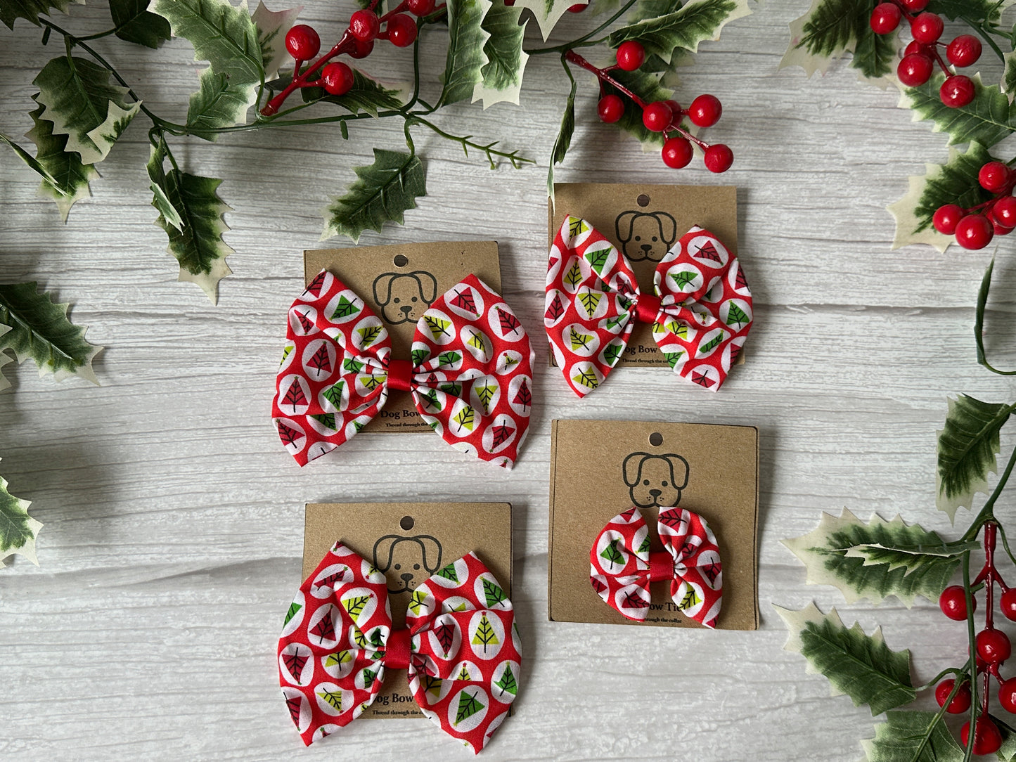 Cotton Pet Bow with collar attachment - Christmas Trees