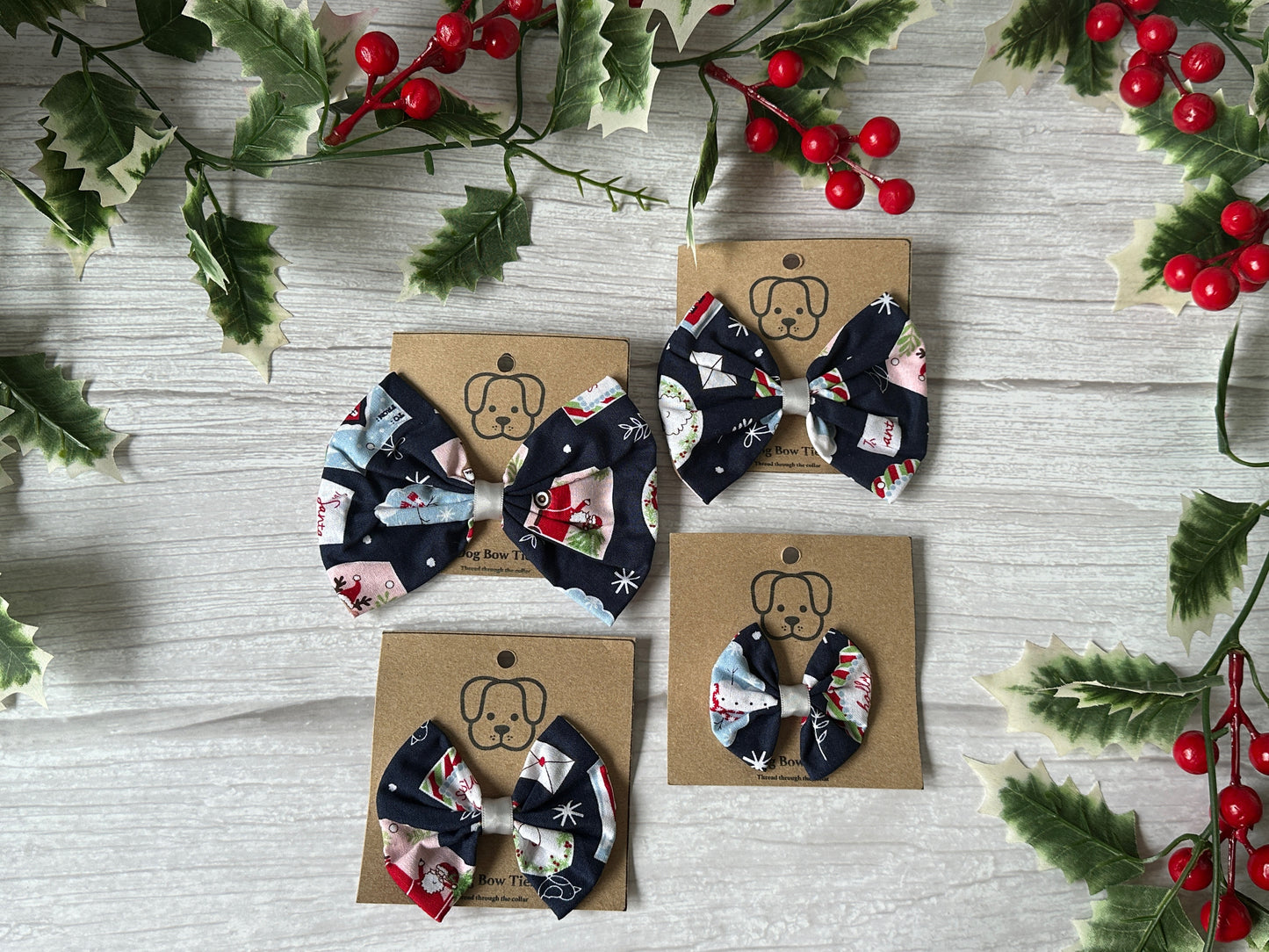 Cotton Pet Bow with collar attachment - Santa's Presents