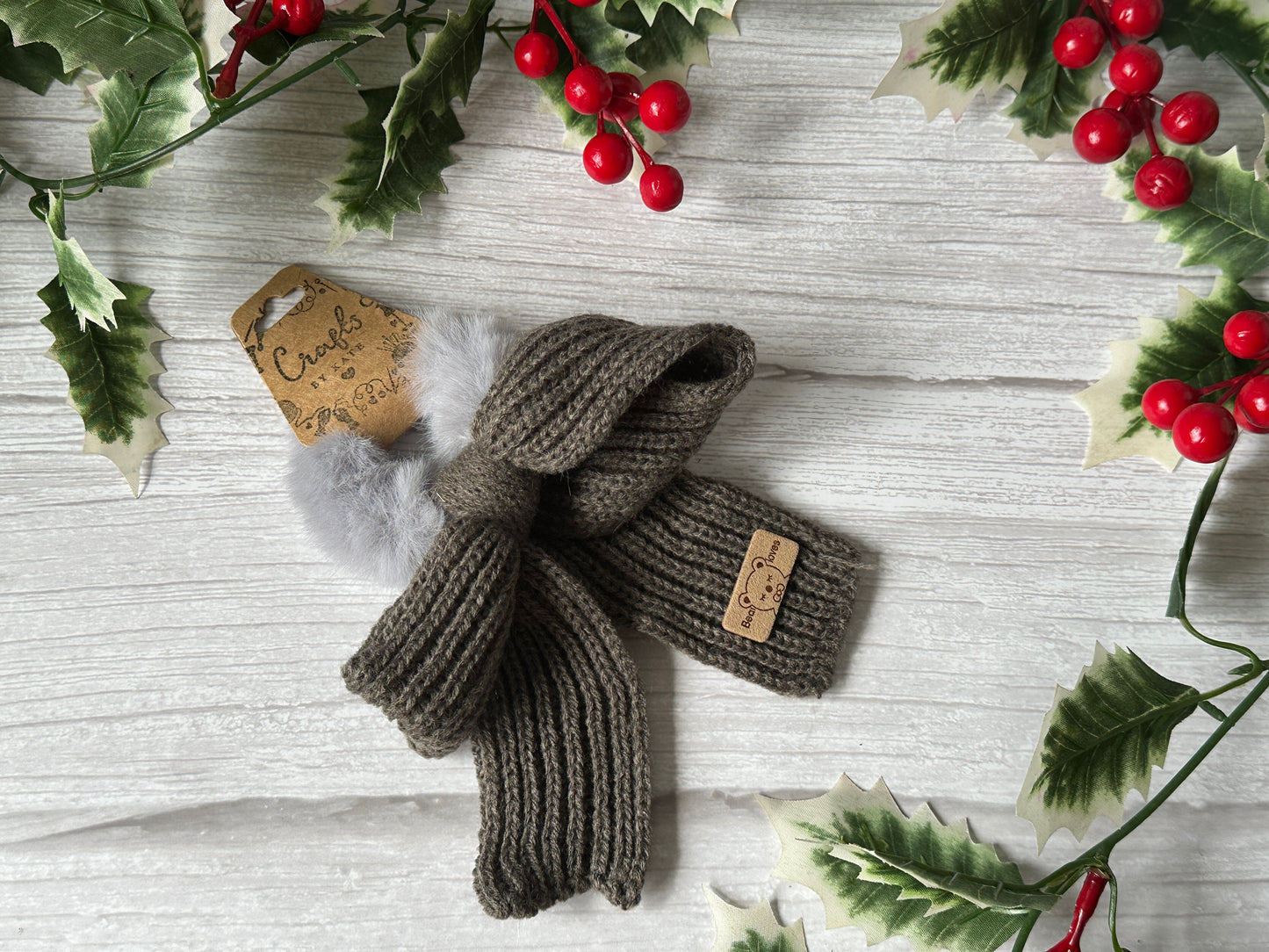 Plush Knitted Christmas Bow Fur Scrunchies