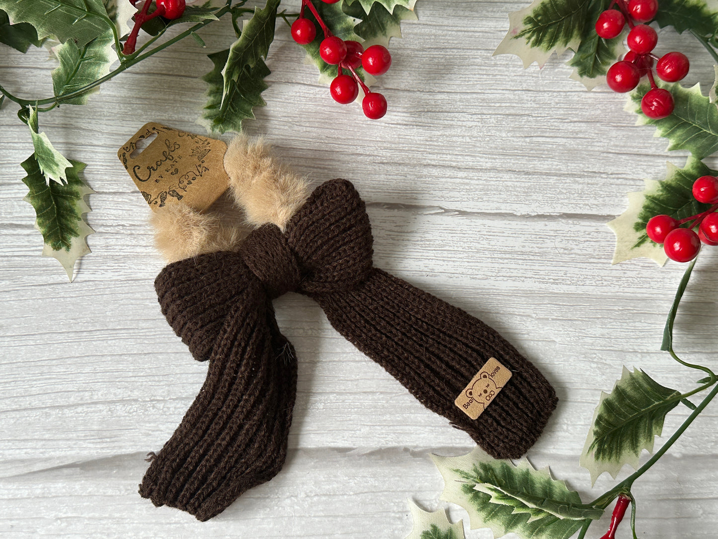 Plush Knitted Christmas Bow Fur Scrunchies