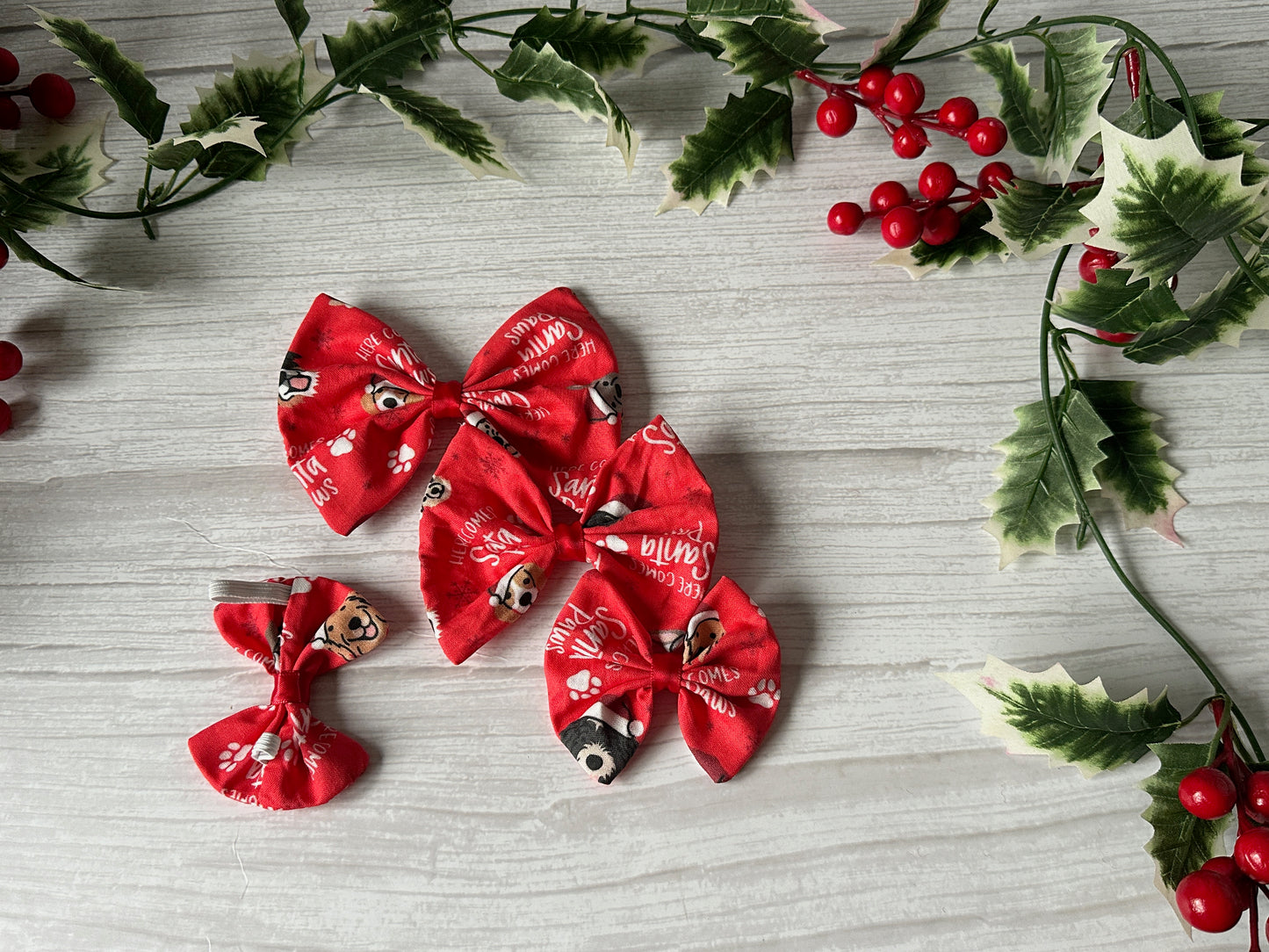 Cotton Pet Bow with collar attachment - Santa Paws