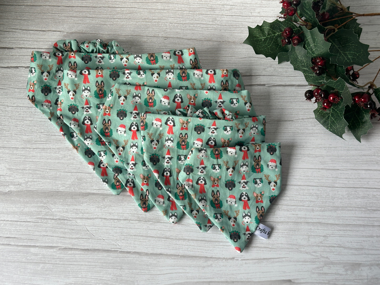 Cotton Pet Scrunchie Bandana - Puppy Christmas Party