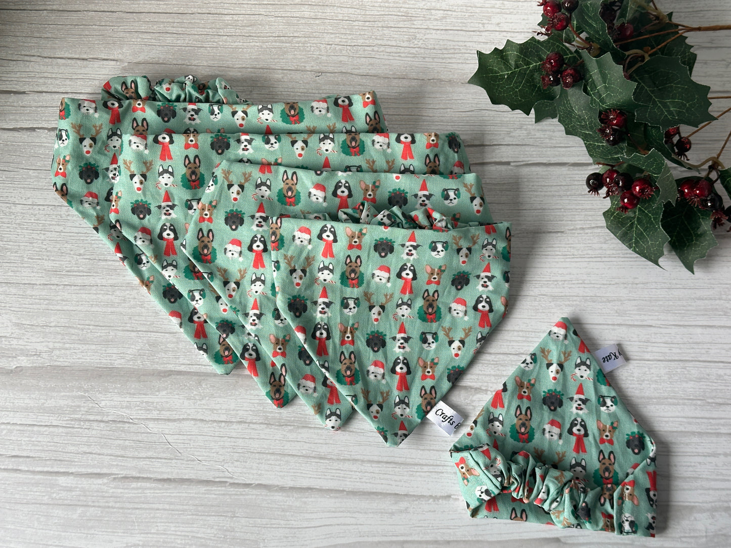Cotton Pet Scrunchie Bandana - Puppy Christmas Party