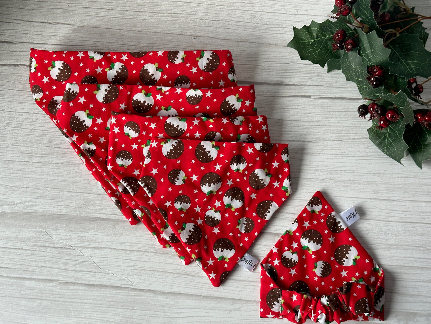 Cotton Pet Scrunchie Bandana - Christmas Pudding