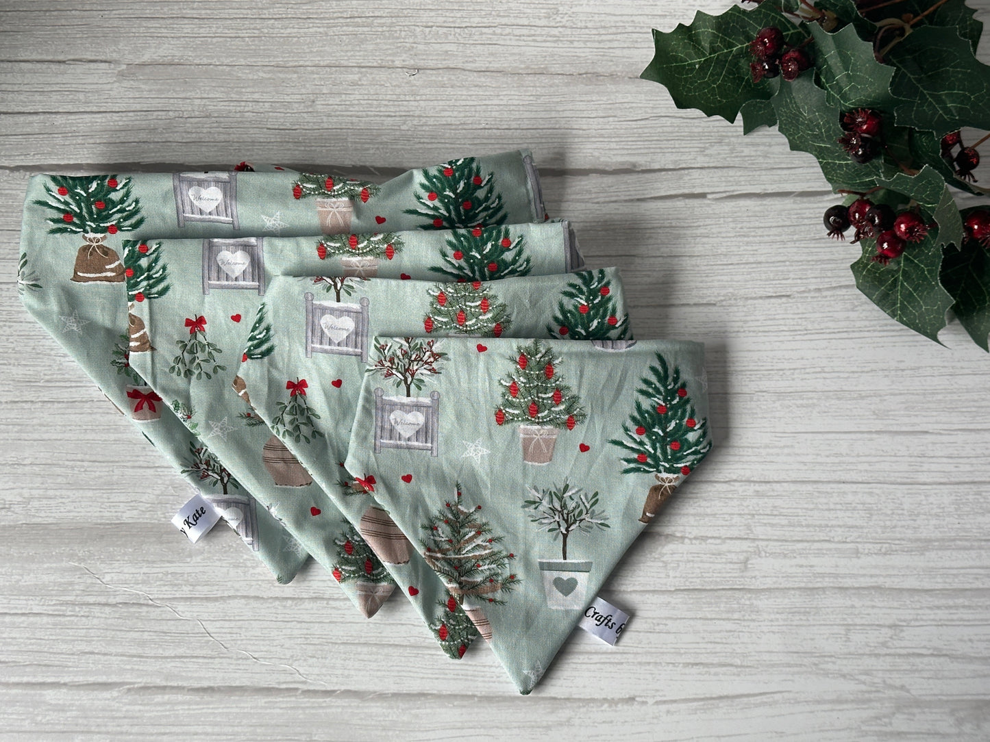 Cotton Pet Scrunchie Bandana - Christmas Cottage Core