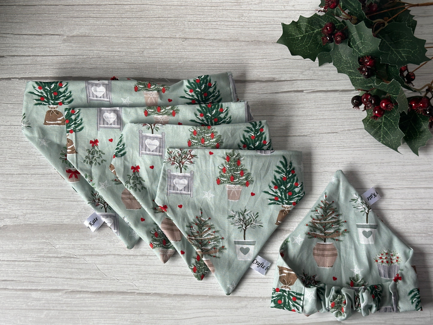 Cotton Pet Scrunchie Bandana - Christmas Cottage Core