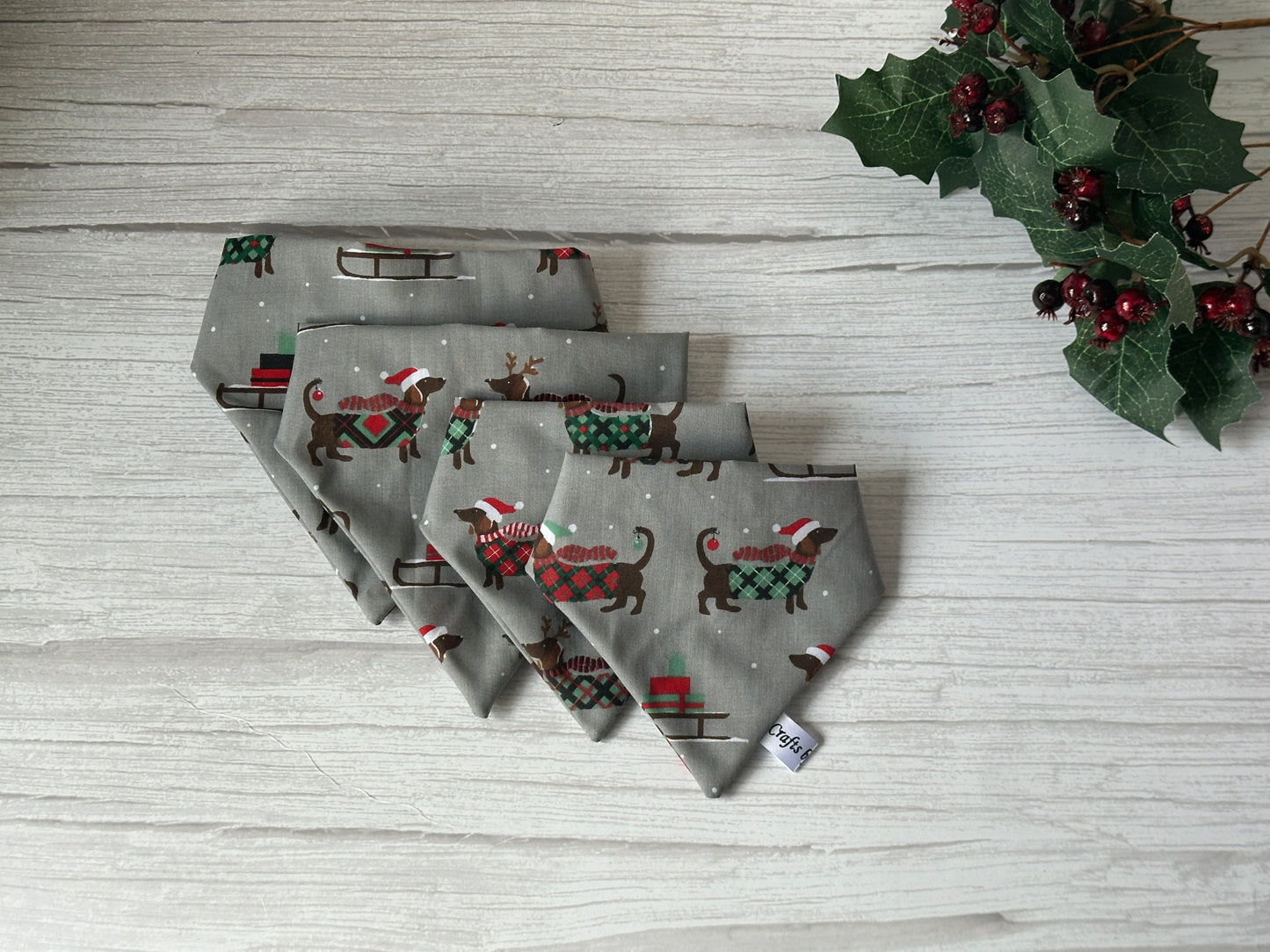 Cotton Pet Scrunchie Bandana - Festive Sausage Dogs