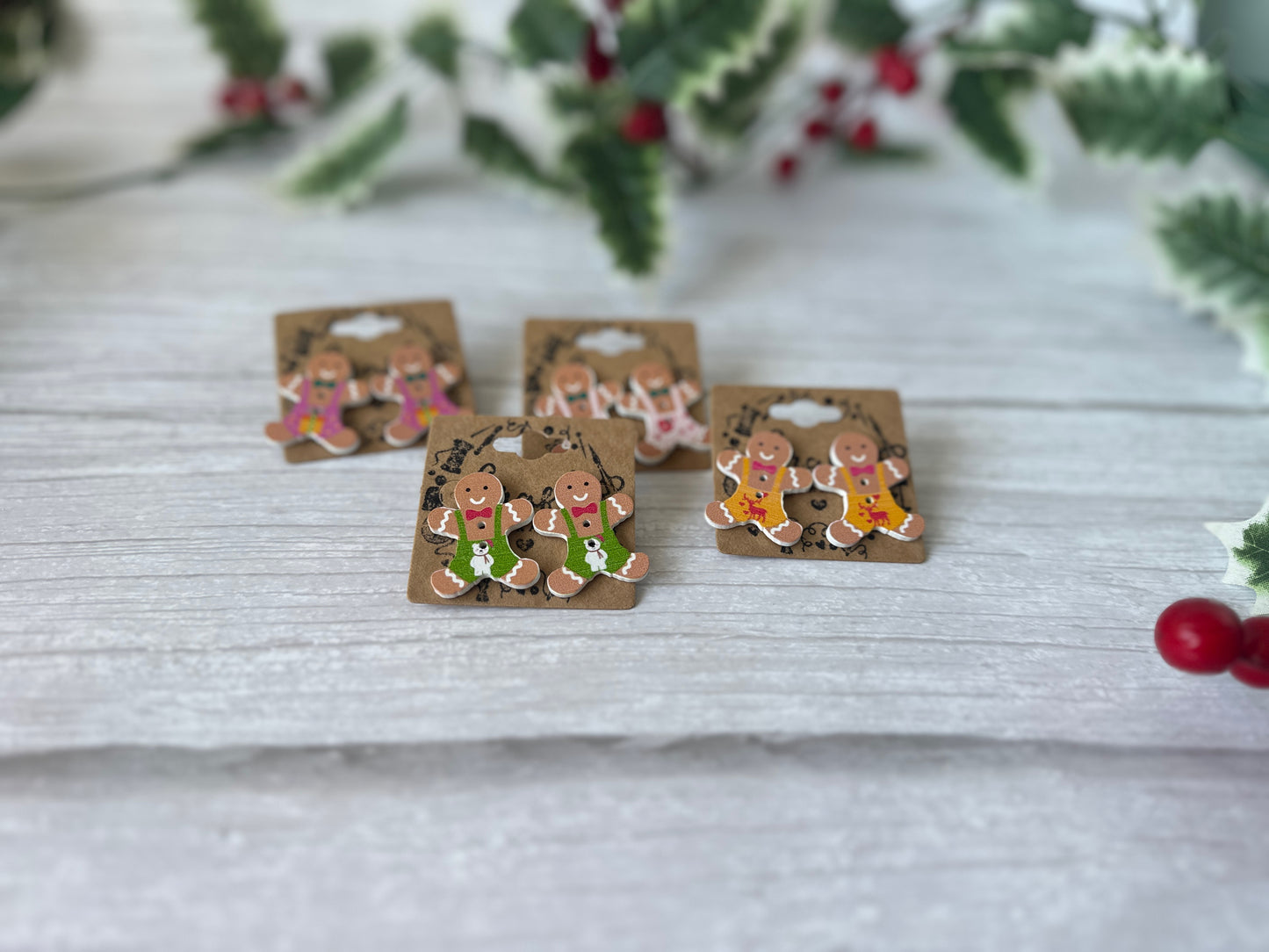 Handcrafted Button Gingerbread Stud Earrings