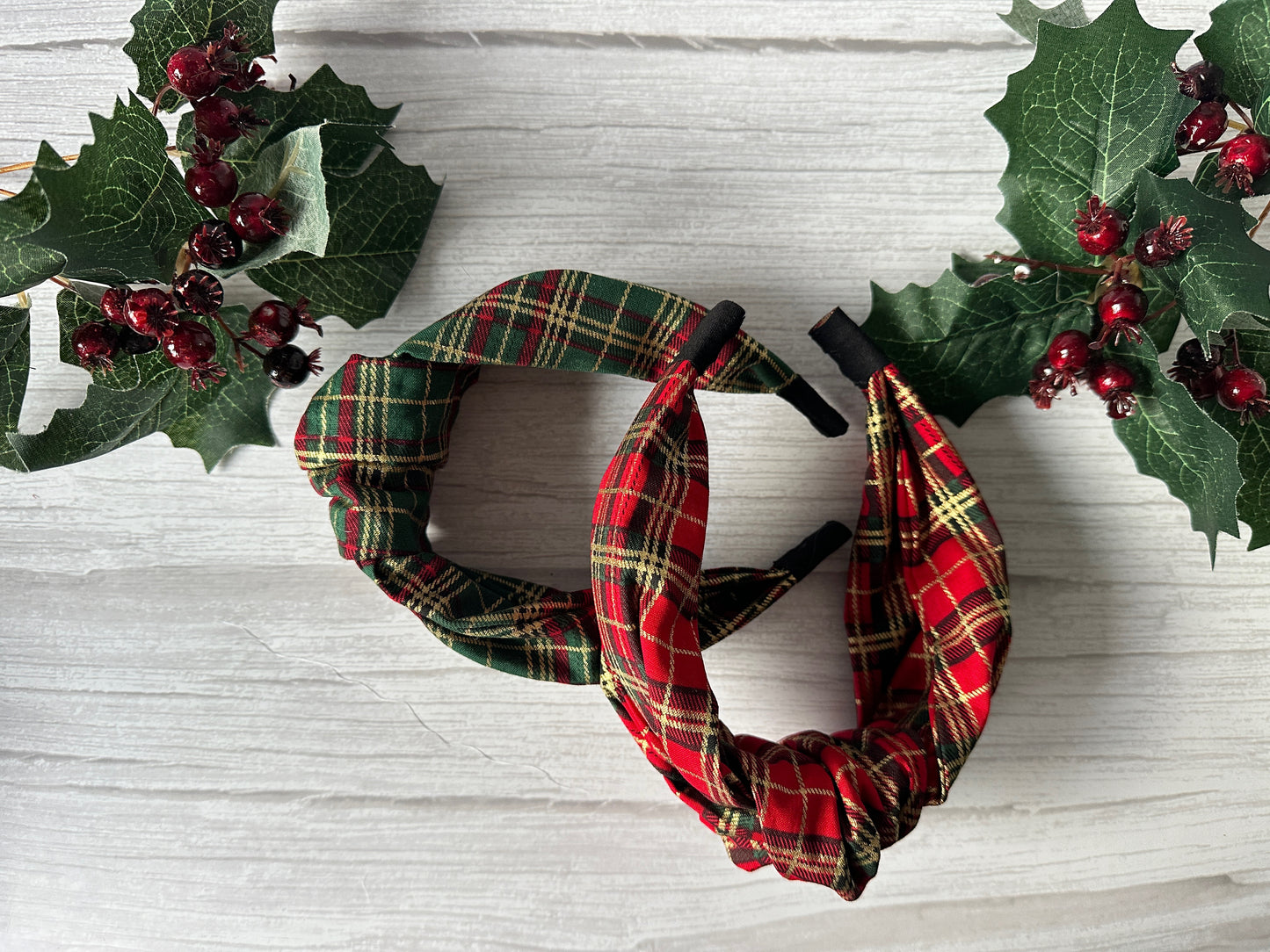Cotton Knotted Headbands - Red & Green Tartan