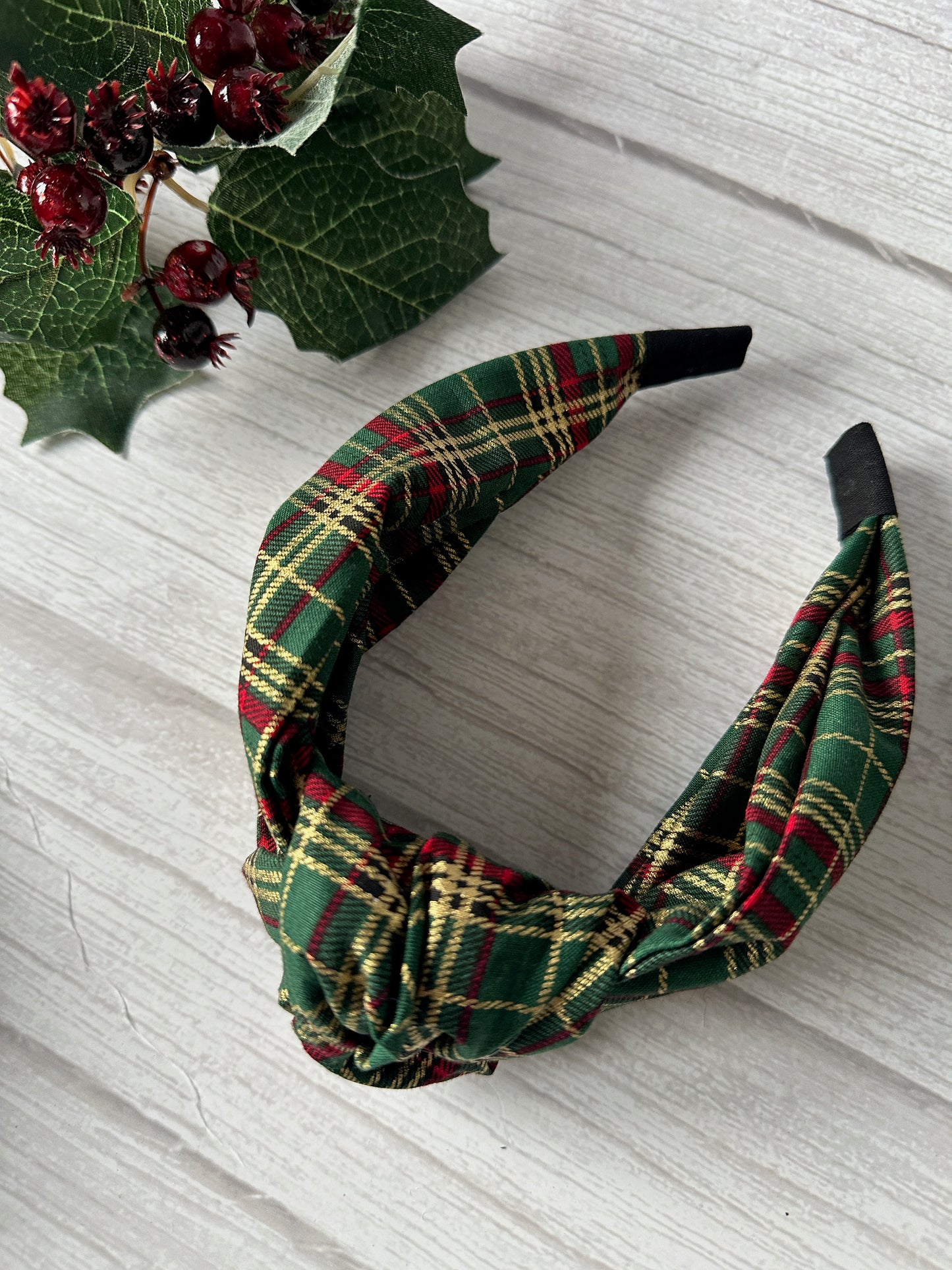 Cotton Knotted Headbands - Red & Green Tartan