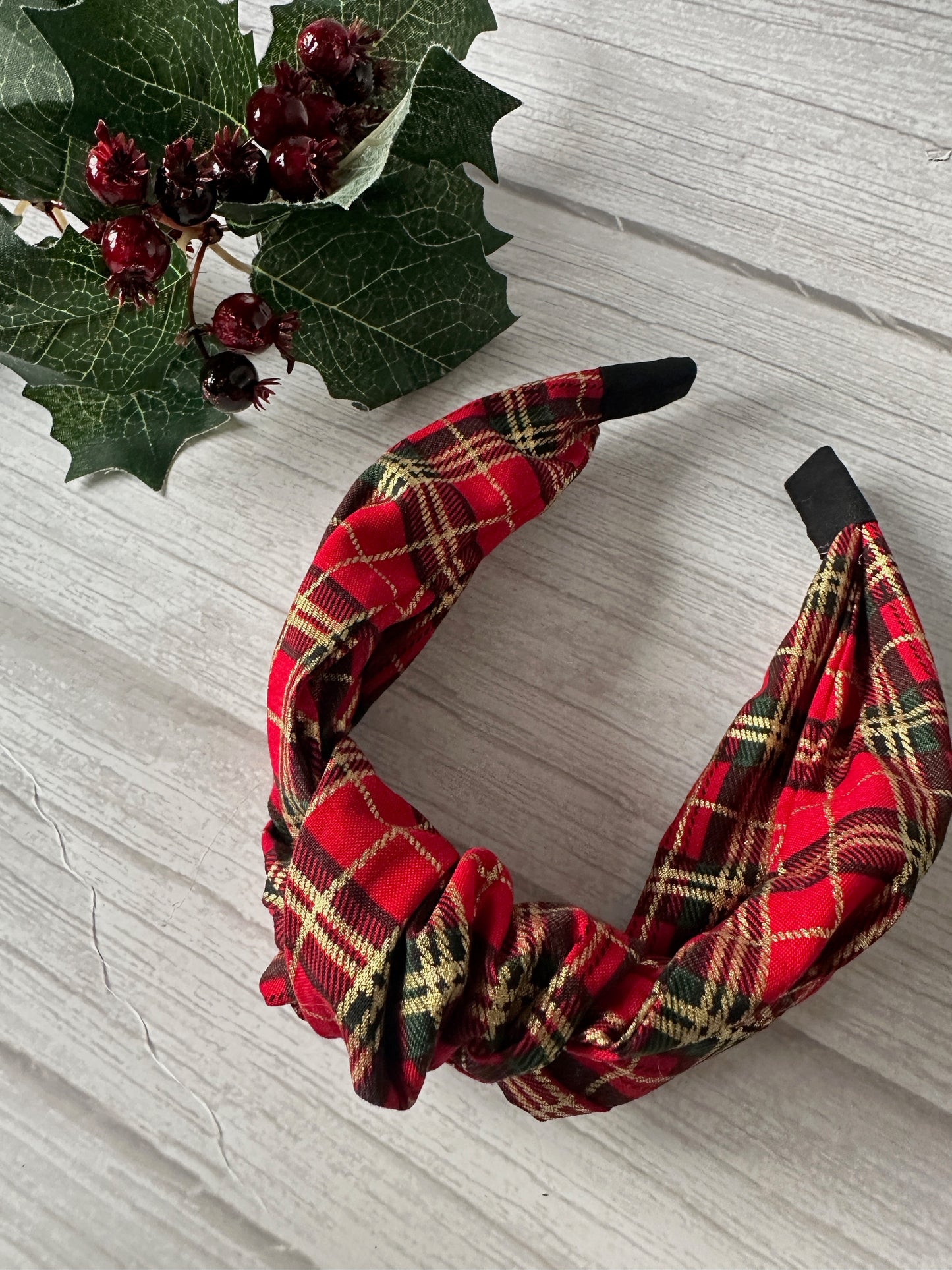 Cotton Knotted Headbands - Red & Green Tartan