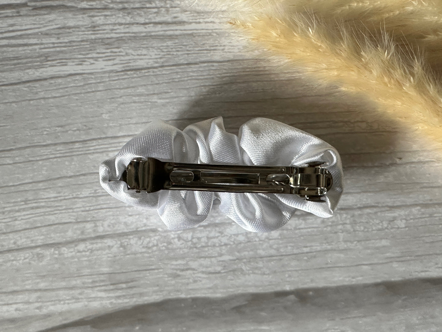 Silk French Barrette Scrunchie Clip - Ice White