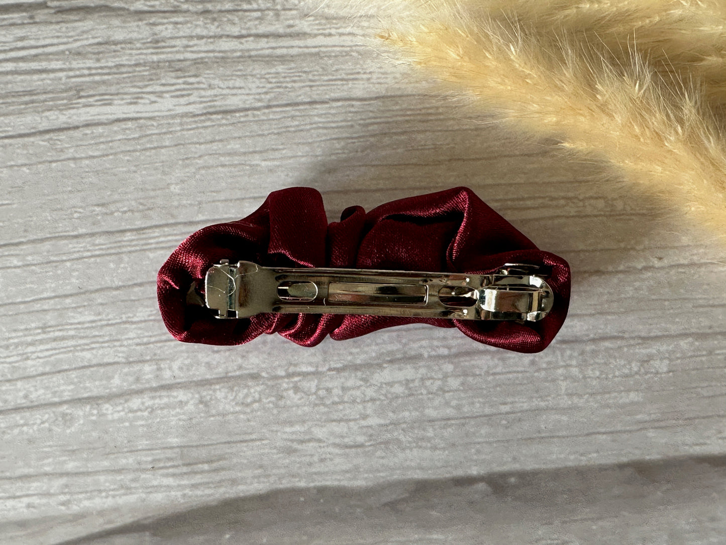 Silk French Barrette Scrunchie Clip - Maroon Red