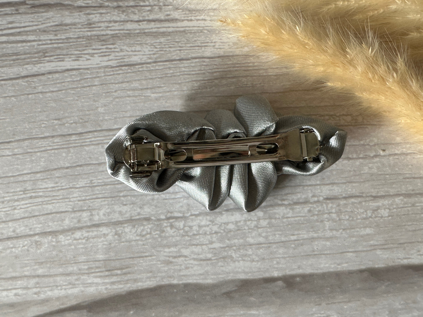 Silk French Barrette Scrunchie Clip - Metallic Silver