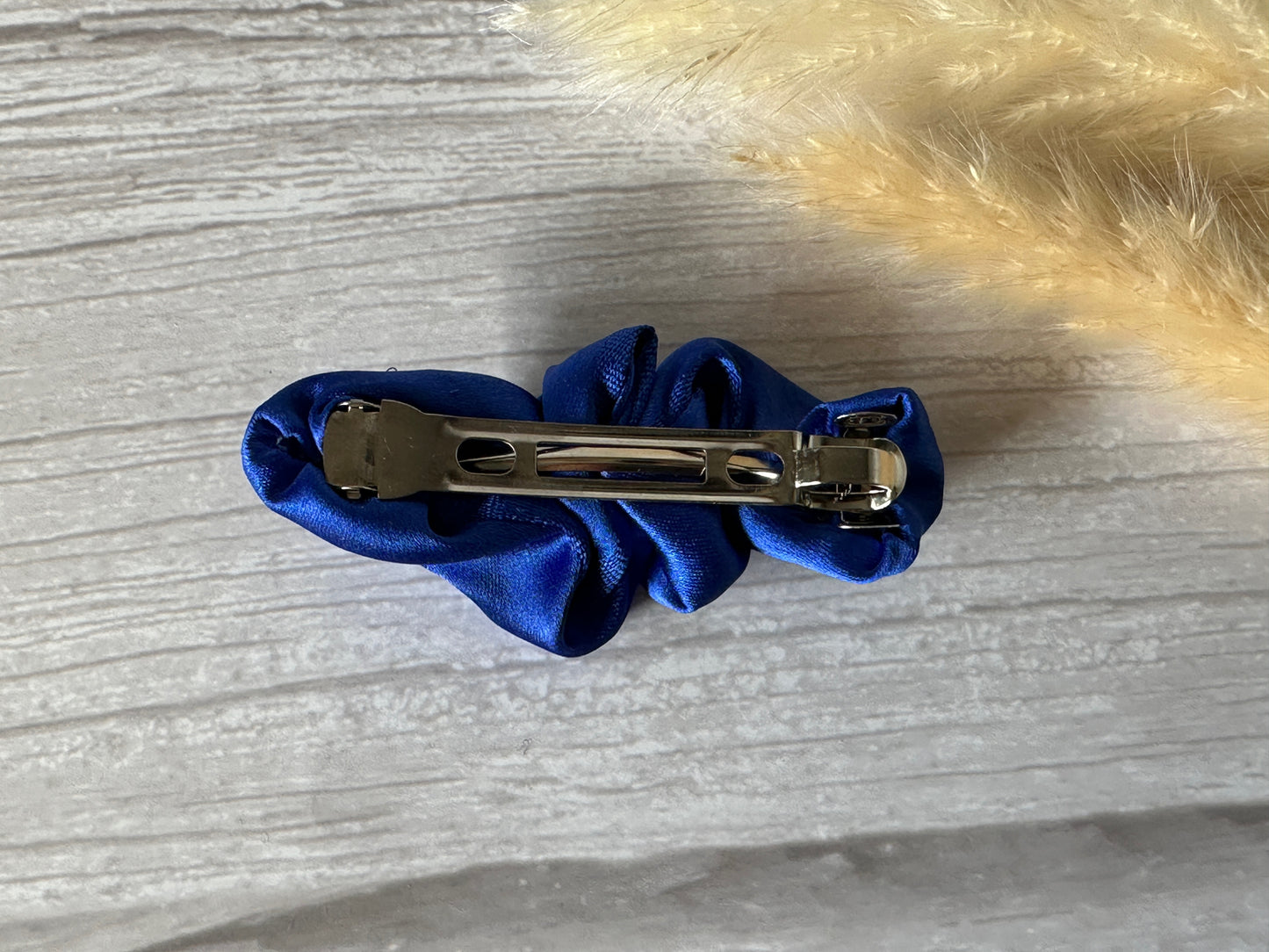 Silk French Barrette Scrunchie Clip - Royal Blue