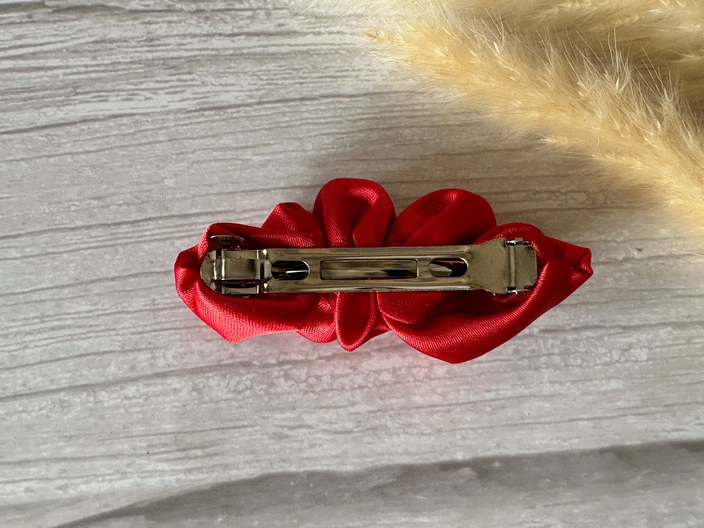 Silk French Barrette Scrunchie Clip - Ruby Red