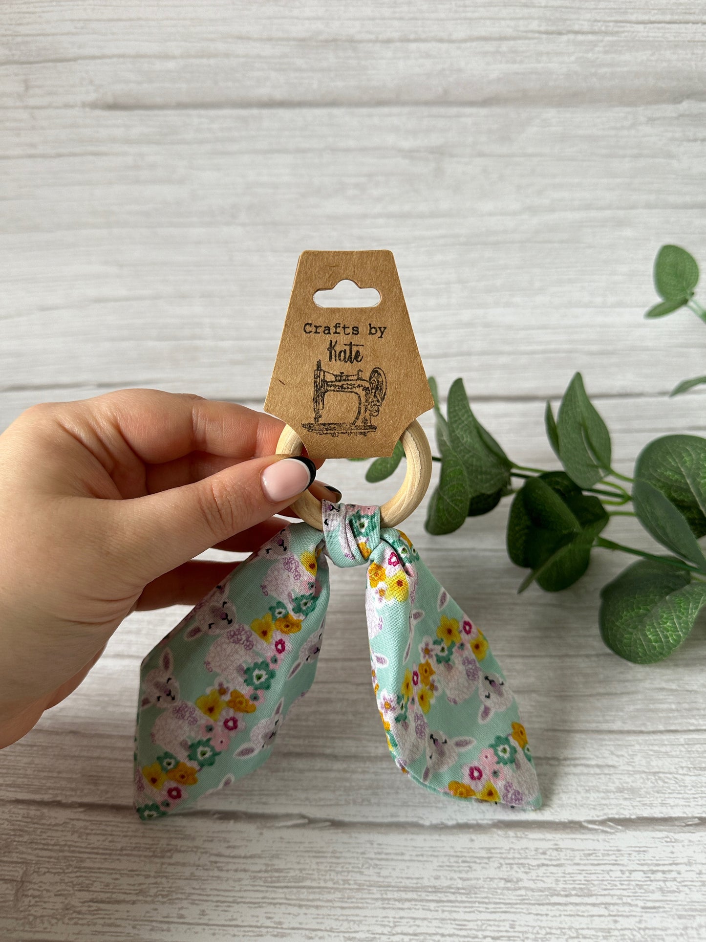 Cotton & Bamboo Baby Teething Rattle - Spring Lambs