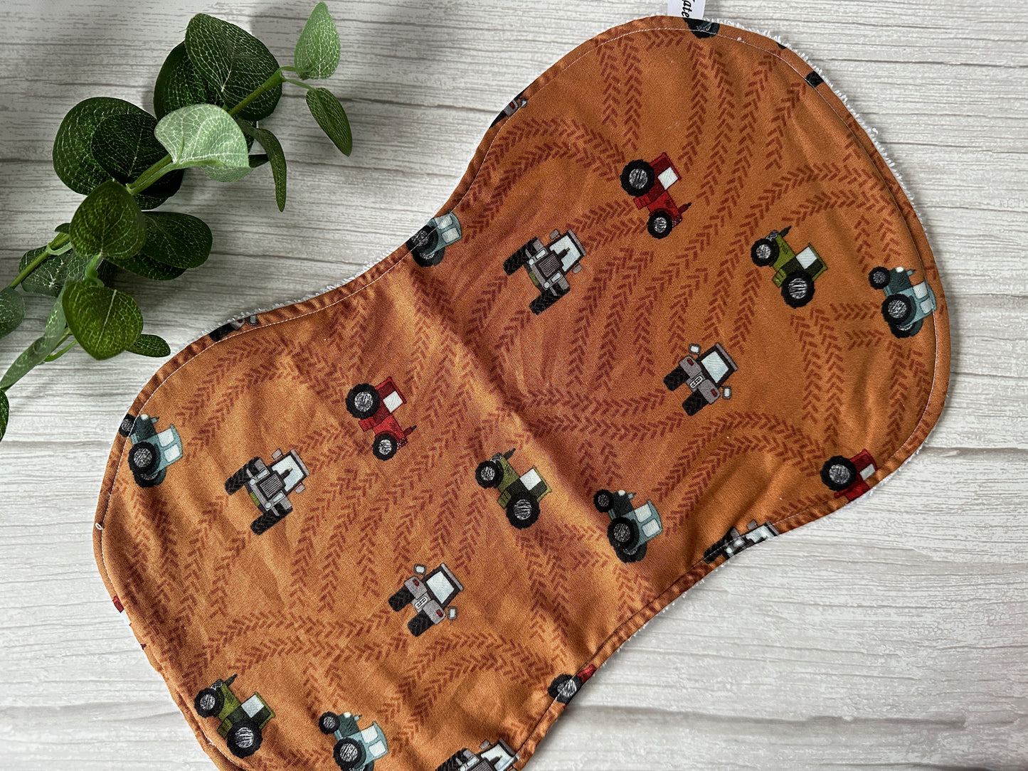 Cotton & Terry Towelling Baby Burping Cloth - Farm Tractors