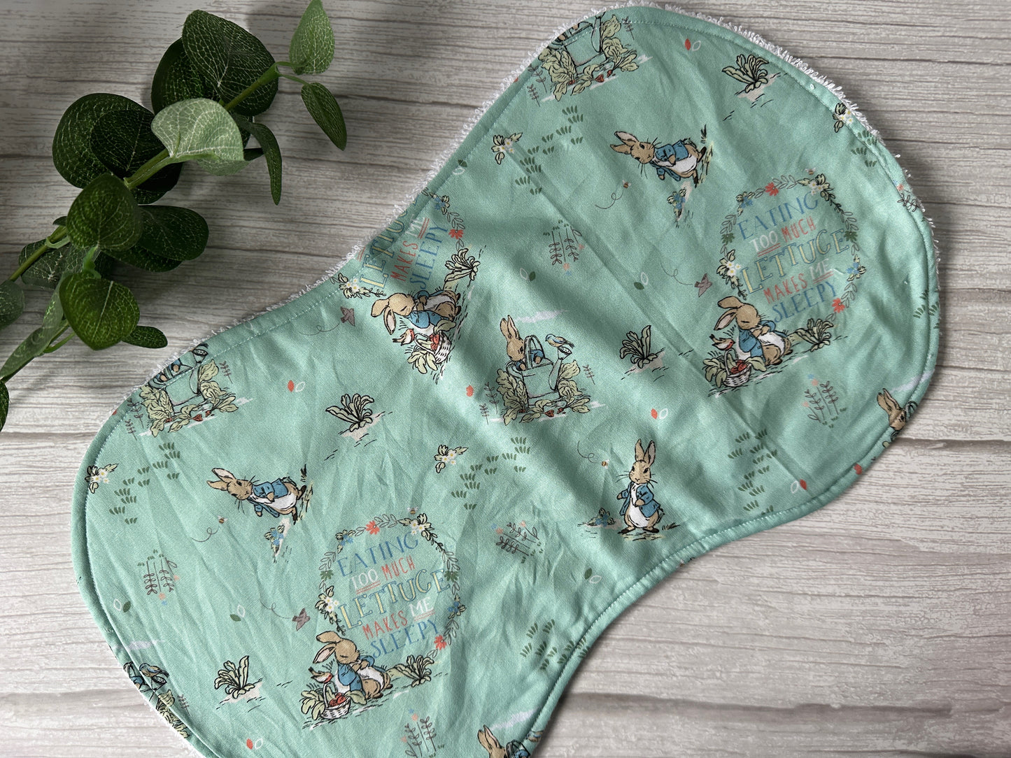 Cotton & Terry Towelling Baby Burping Cloth - Green Spring Peter Rabbit