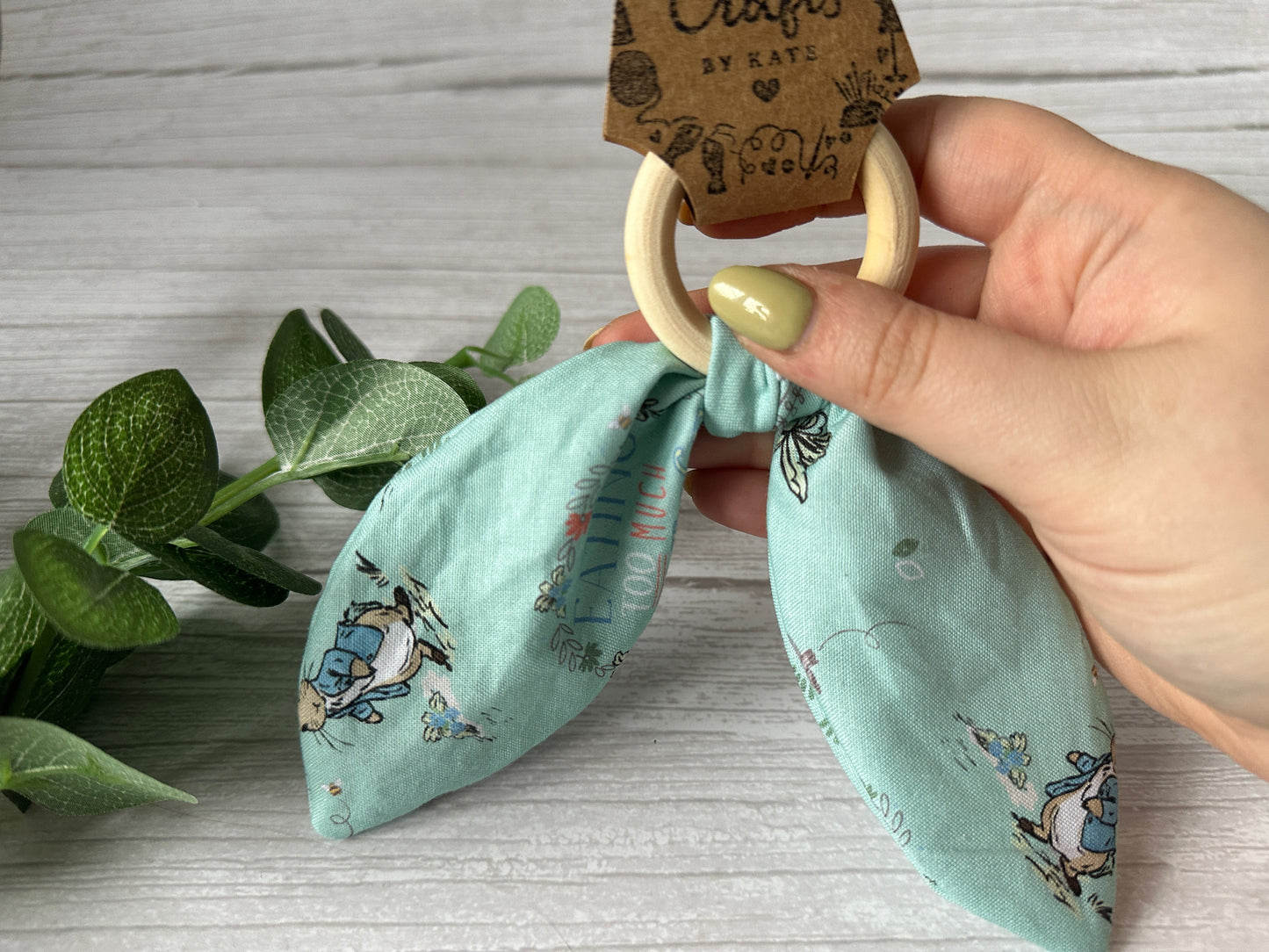 Cotton & Bamboo Baby Teething Rattle - Green Spring Peter Rabbit