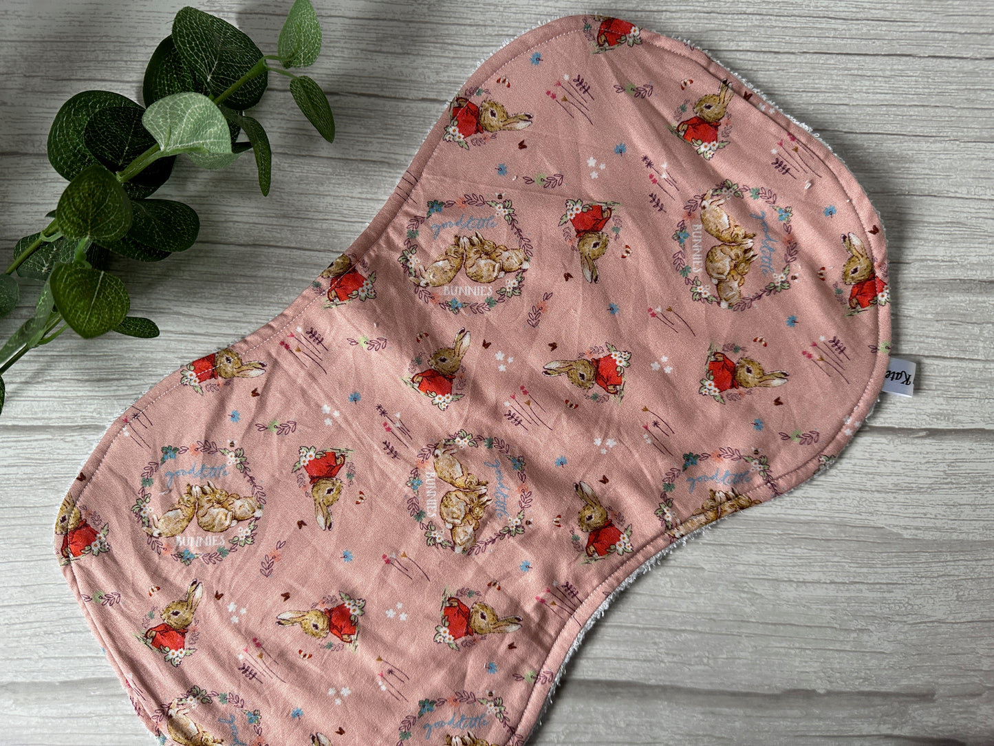 Cotton & Terry Towelling Baby Burping Cloth - Pink Spring Peter Rabbit