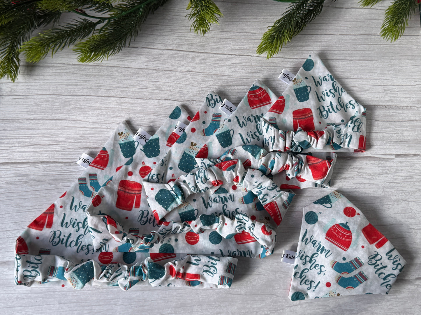 Cotton Pet Scrunchie Bandana - Warm wishes bitches