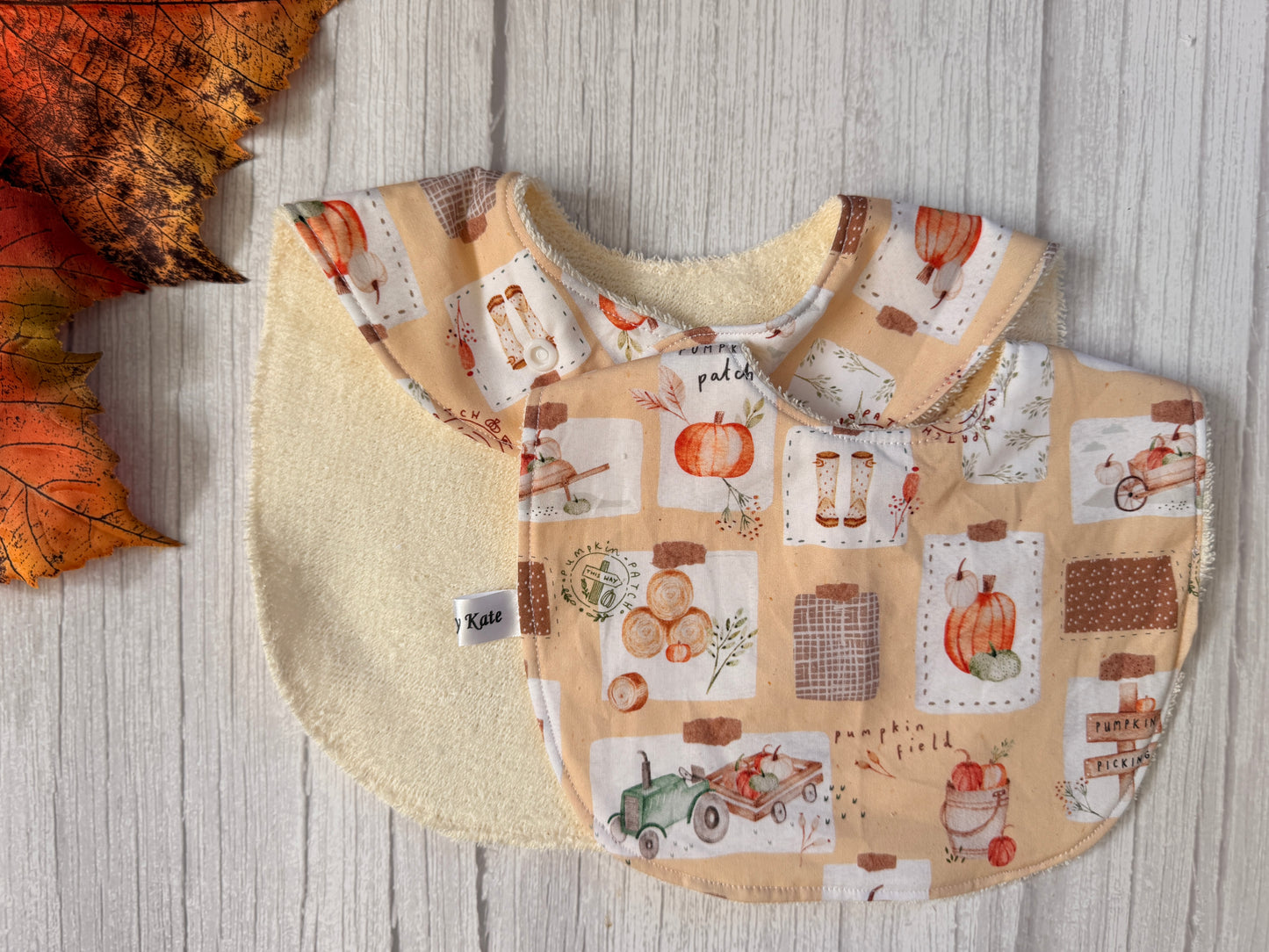 Cotton & Terry Towelling Baby Bibs - Pumpkin Season