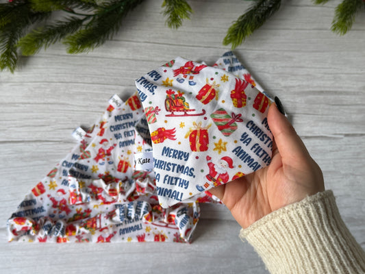Cotton Pet Scrunchie Bandana - Merry Christmas ya filthy animal!
