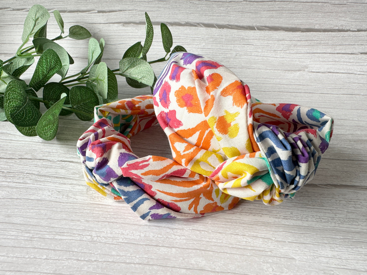 Cotton Knotted Headband - Rainbow White Tiger Print