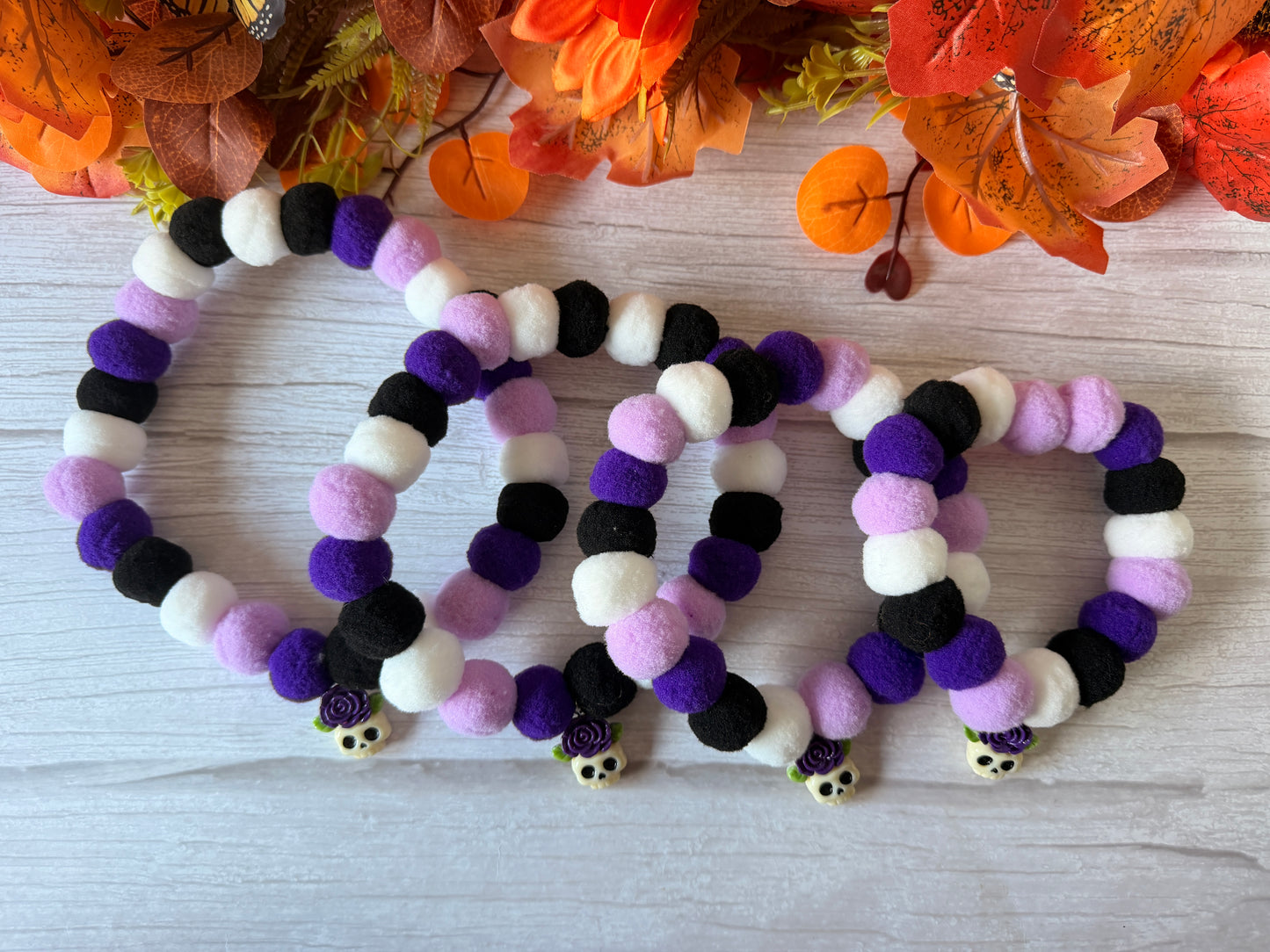 PomPom Pet Collar - Skull Rose