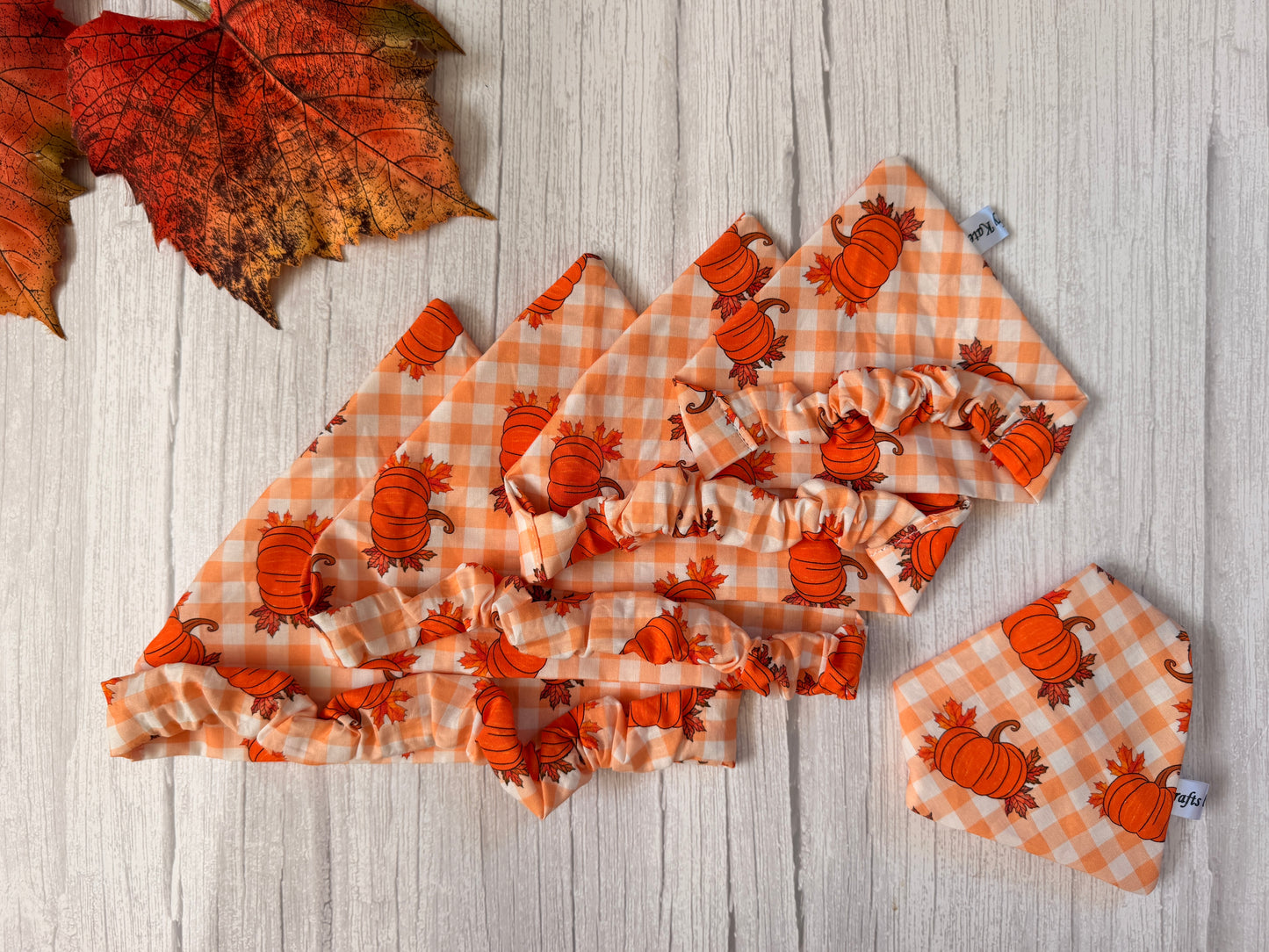 Cotton Pet Scrunchie Bandana - Pumpkin Gingham