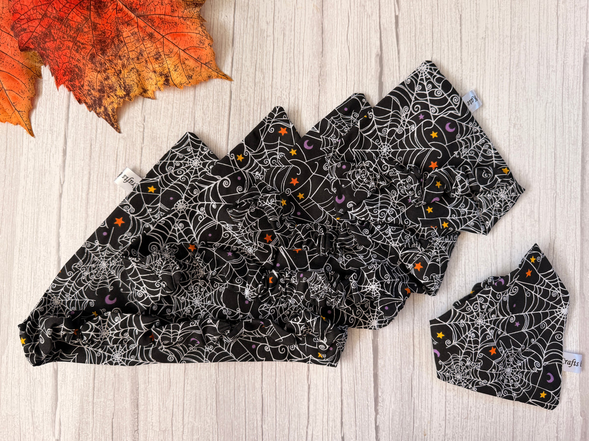 Cotton Pet Scrunchie Bandana - Spider webs