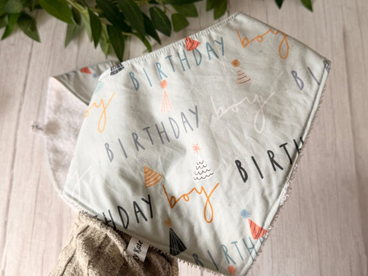 Cotton & Terry Towelling Baby Bibs - Birthday Boy
