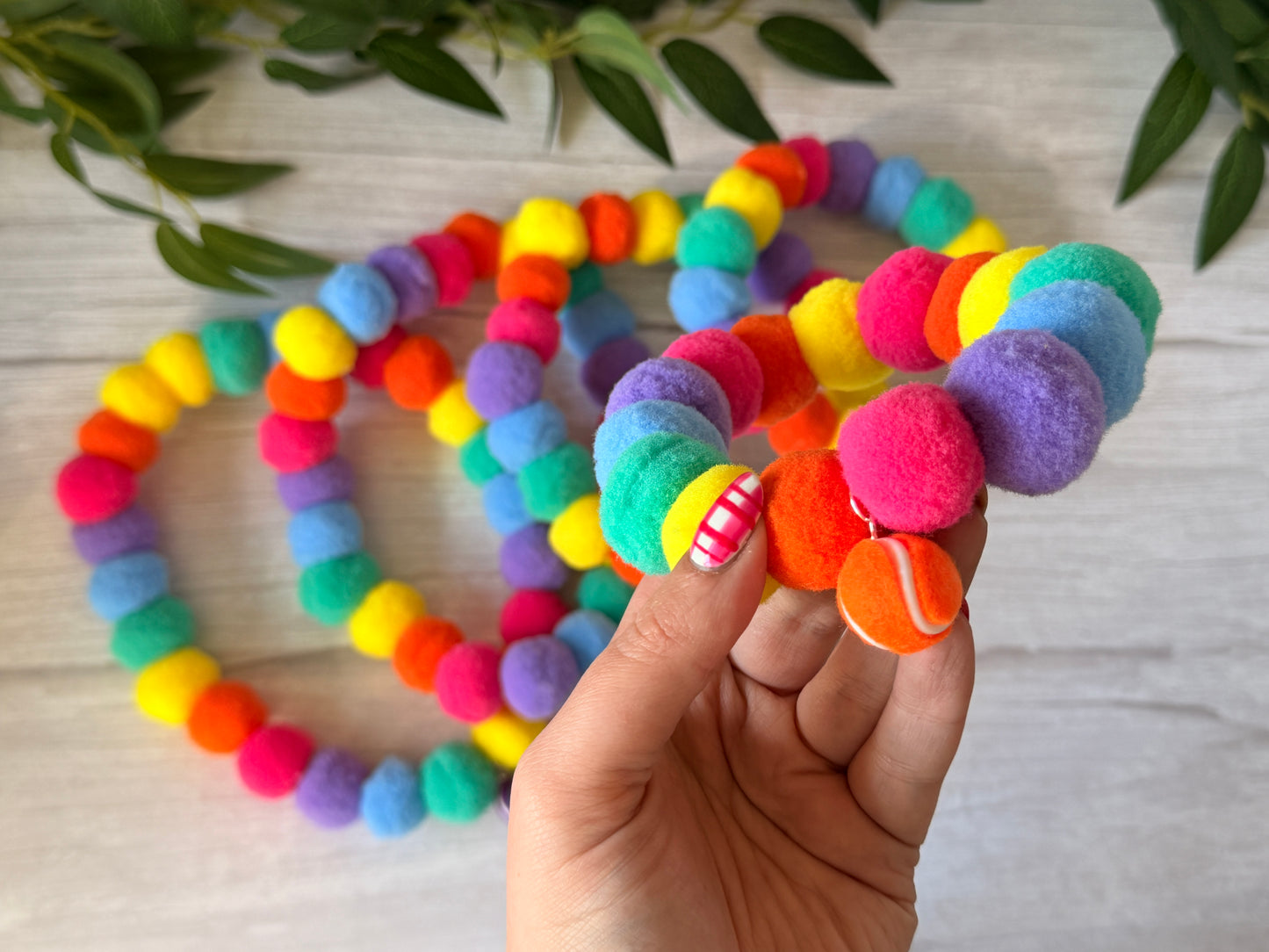 PomPom Pet Collar - Rainbow Tennis Obsessed