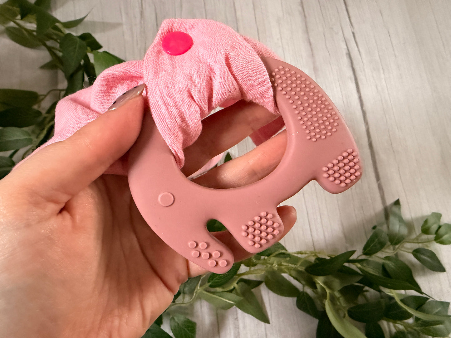 Silicone Elephant Teether & Muslin Cloth