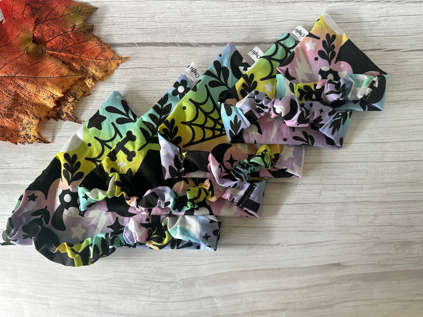 Cotton Pet Scrunchie Bandana - Spooky Rainbow