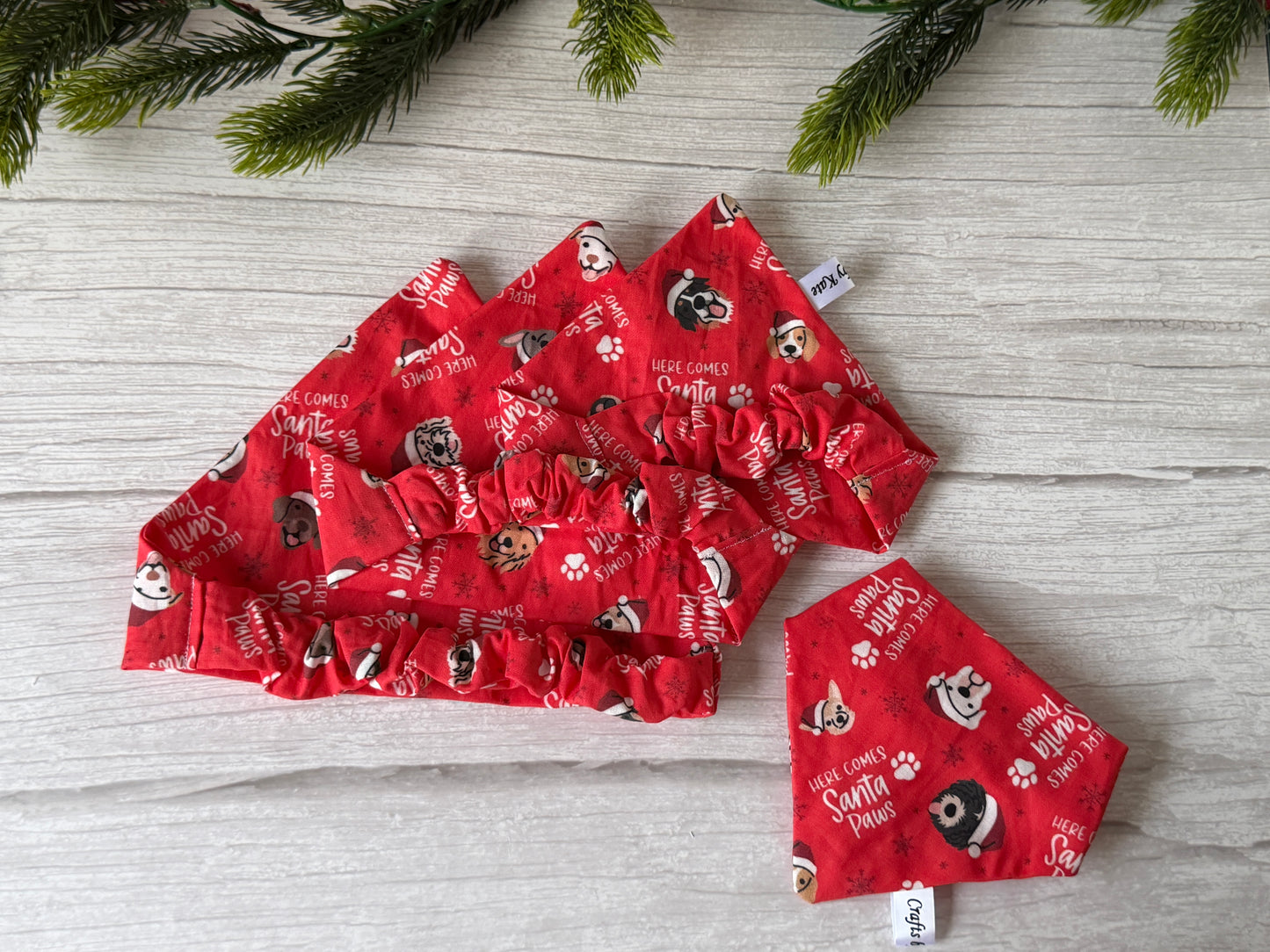 Cotton Pet Scrunchie Bandana - Here comes Santa Paws