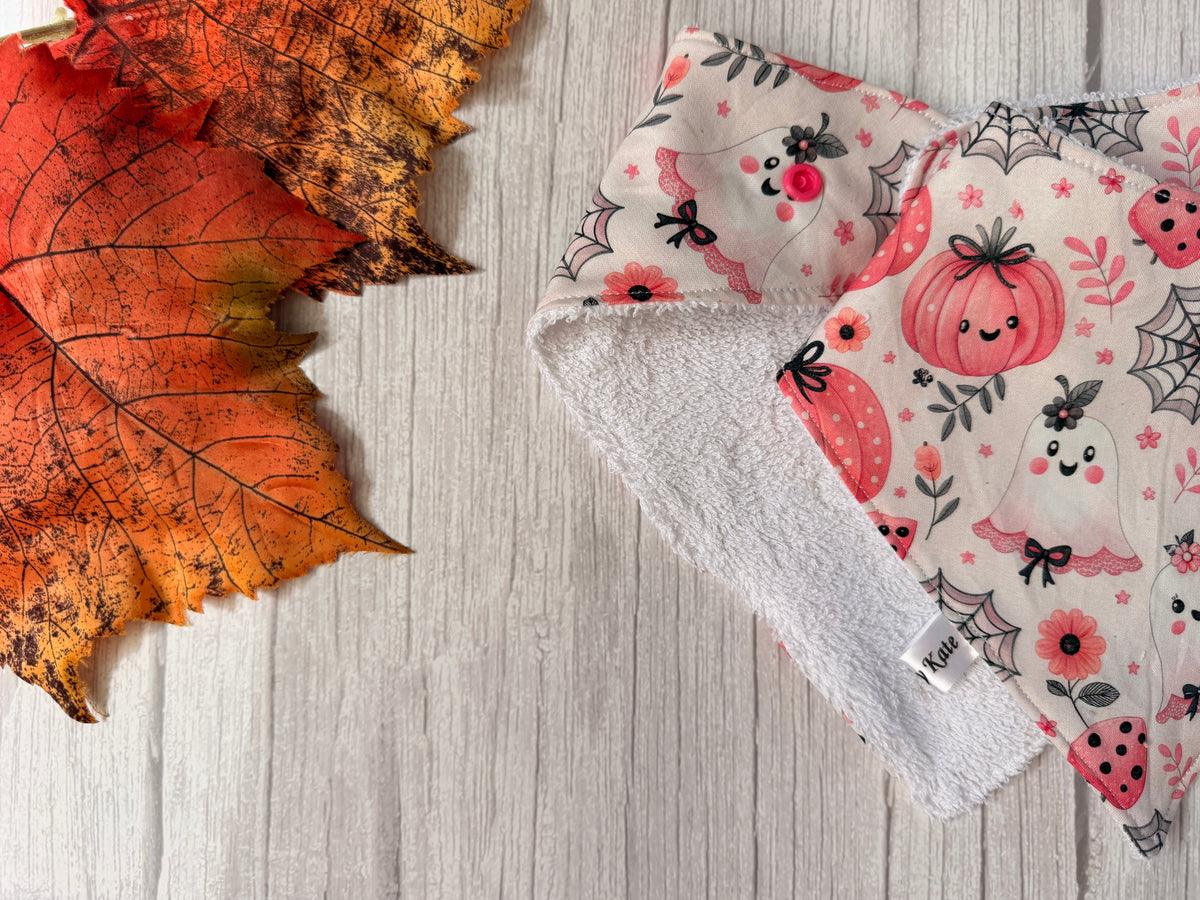 Cotton & Terry Towelling Baby Bibs - Pink Halloween