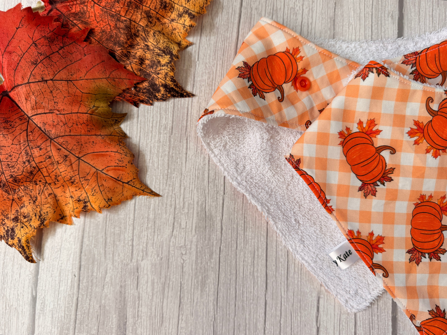 Cotton & Terry Towelling Baby Bibs - Pumpkin Gingham