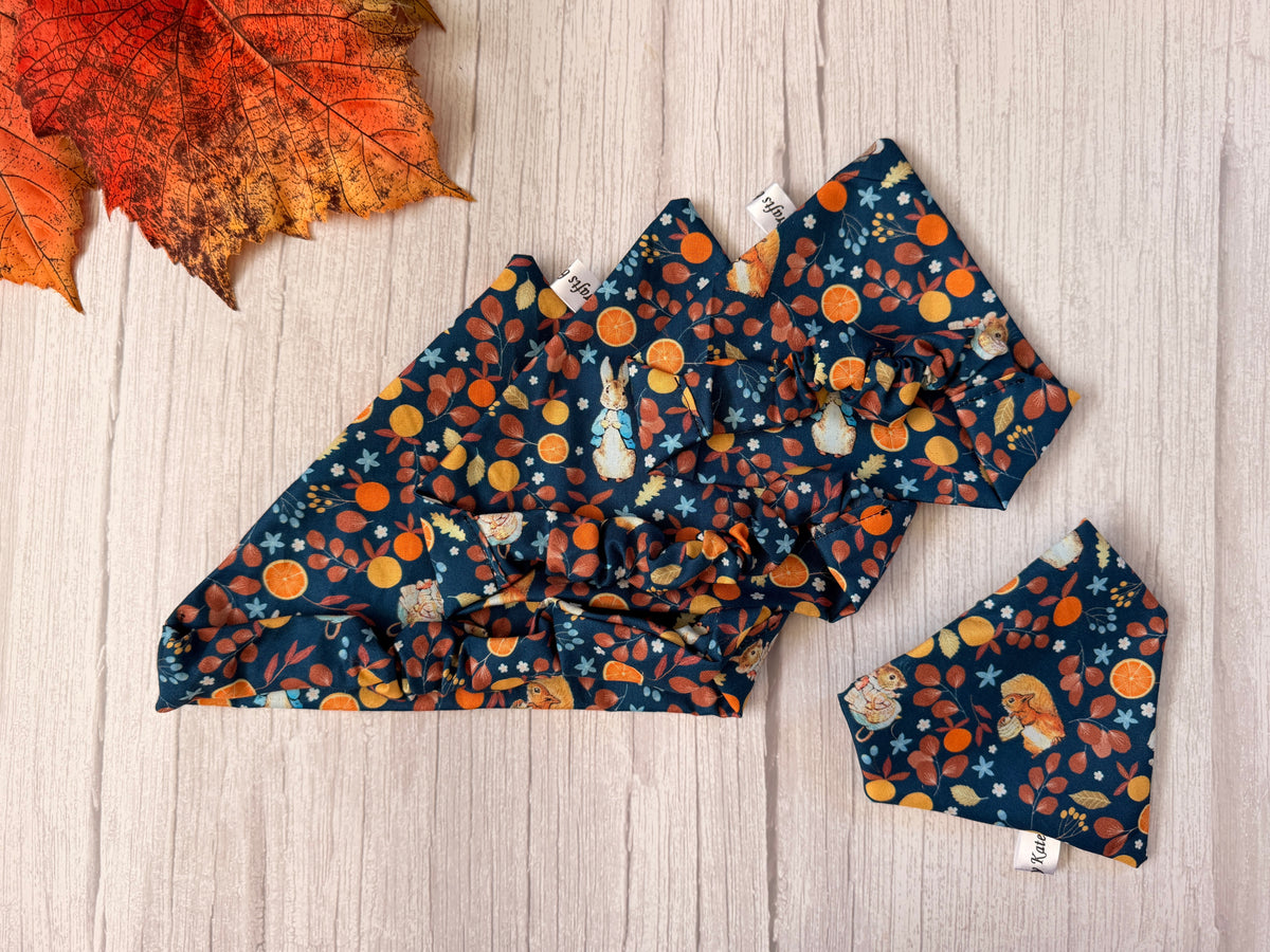 Cotton Pet Scrunchie Bandana - Autumn Peter Rabbit & friends