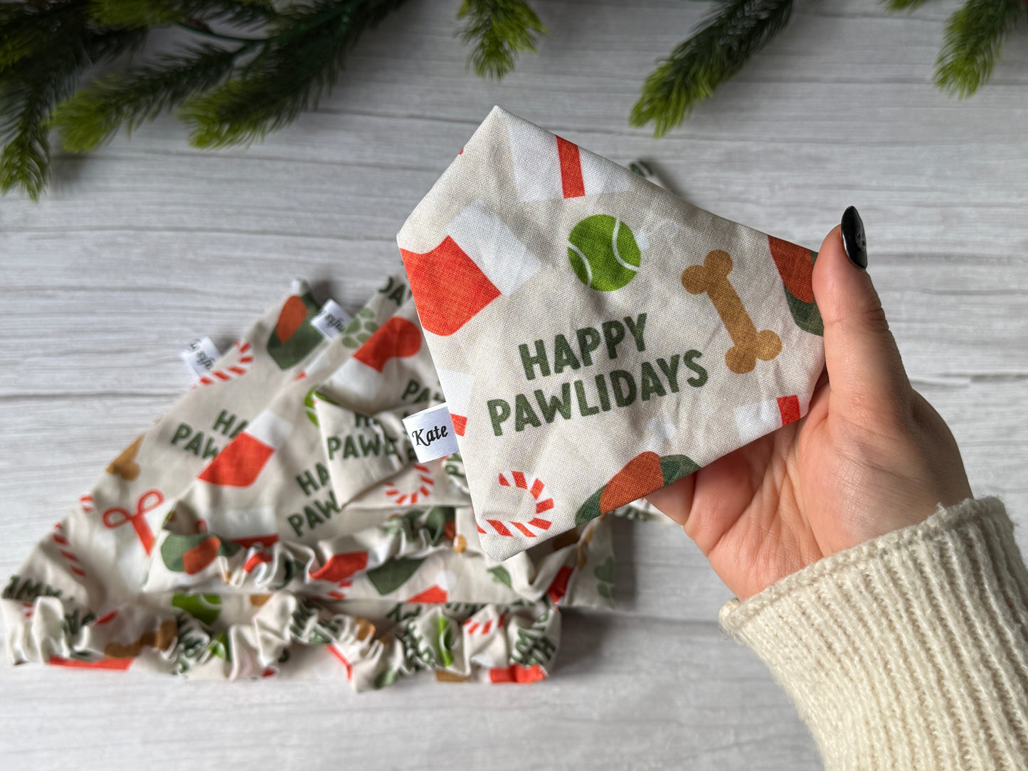 Cotton Pet Scrunchie Bandana - Happy Pawlidays