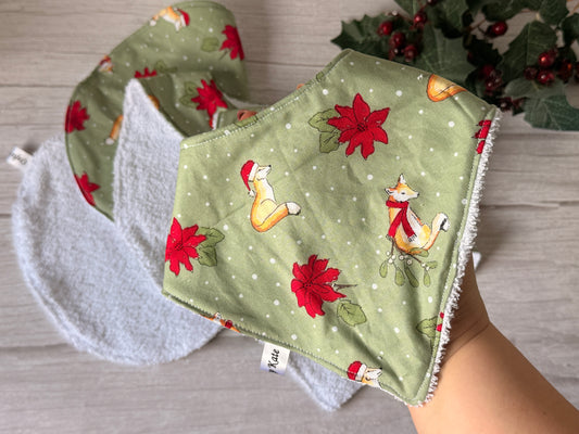 Cotton & Terry Towelling Baby Sets - Fox & Poinsettia ￼