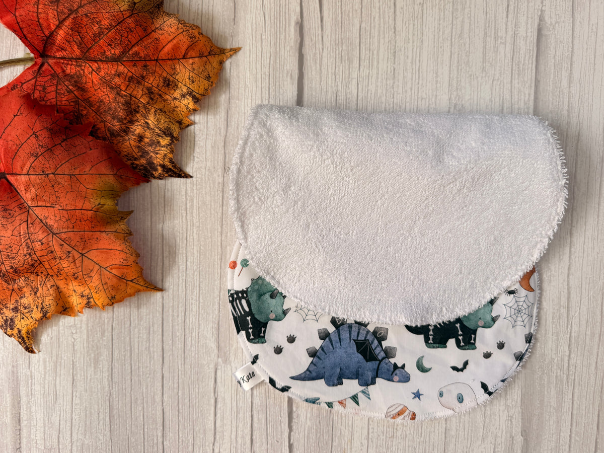 Cotton & Terry Towelling Baby Burping Cloth - Dino Halloween